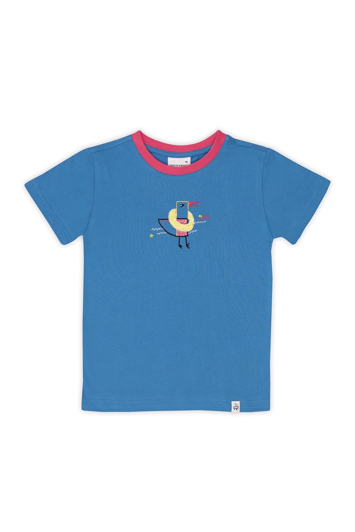 Wings and Waves T-Shirt (Pink Rib)Kısa Kollu Baskılı Çocuk T-Shirt - (Pembe Ribana) Mavi