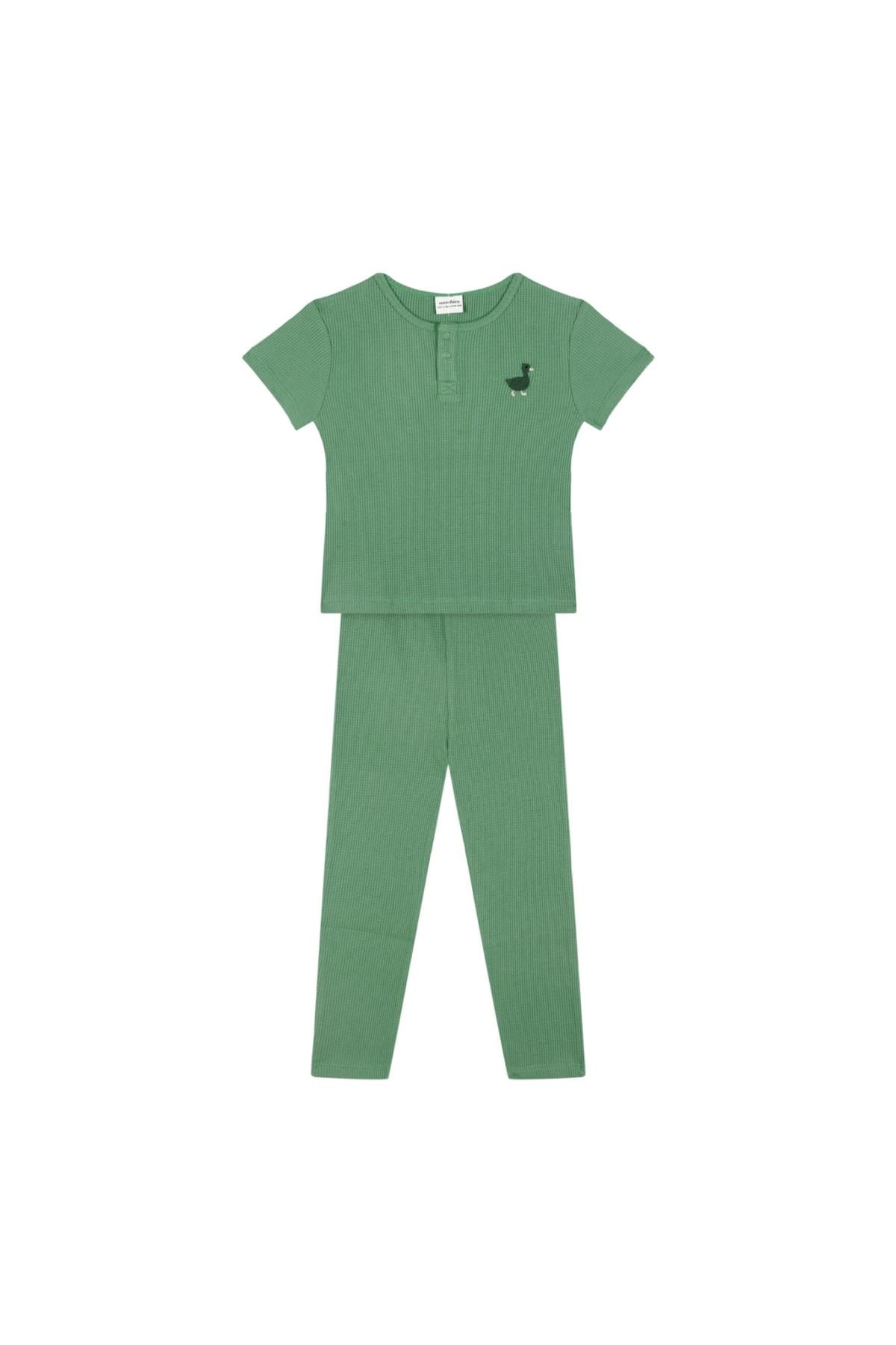 Yeşil Waffle Kısa Kollu Pijama Takımı Yeşil