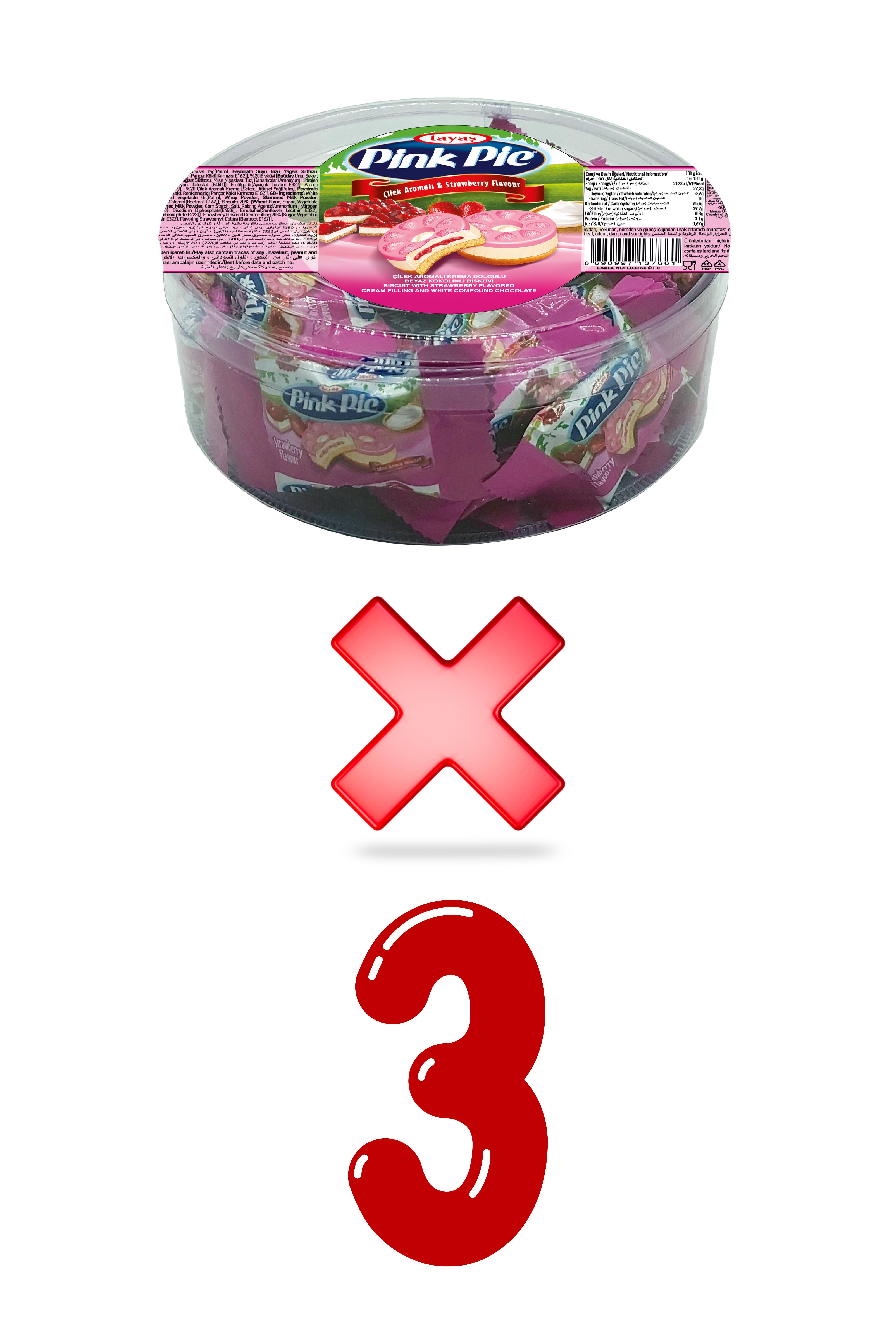 Pink Pie Çilek Aromalı Krema Dolgulu Bisküvi 200 Gr x 3 Adet