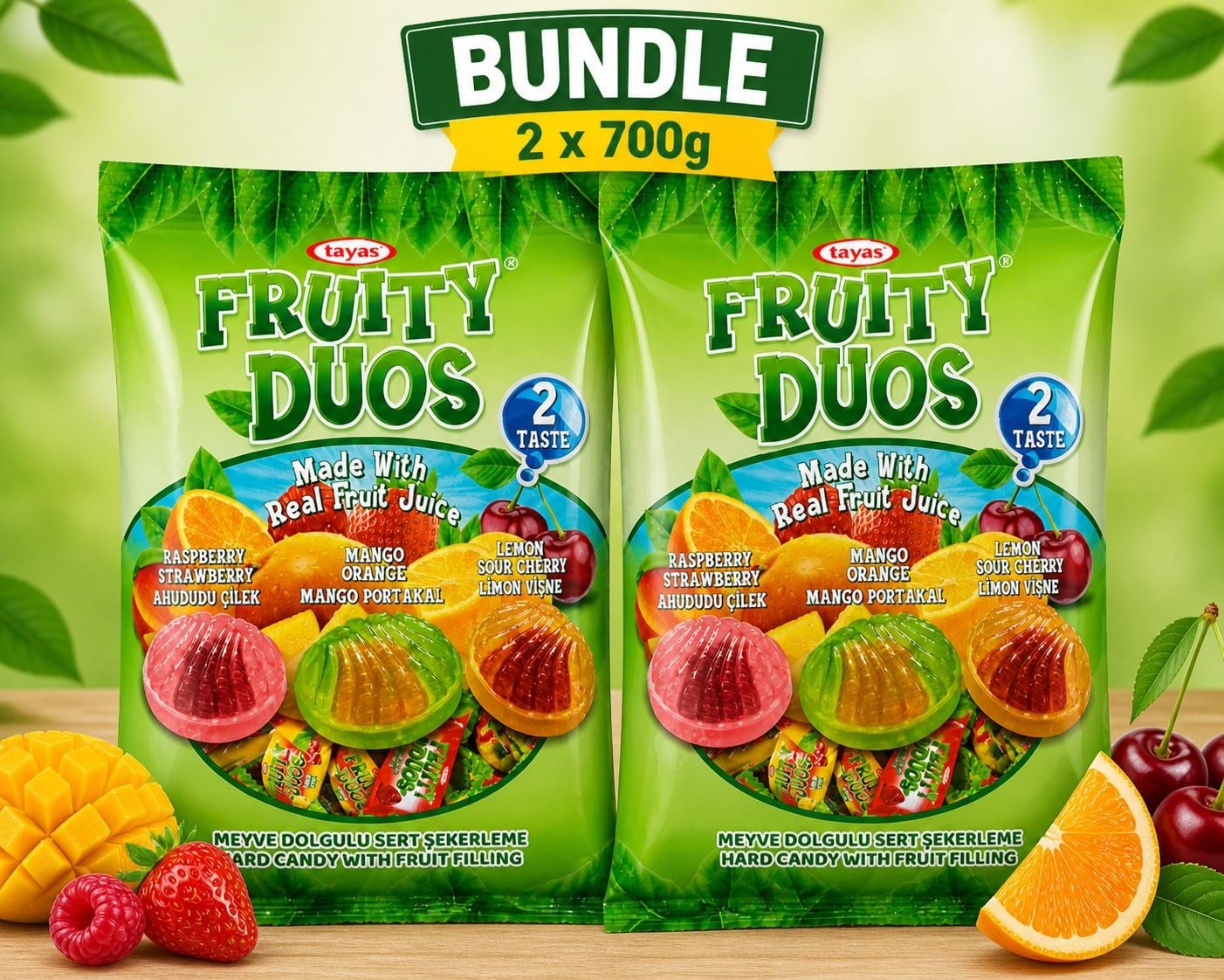 Fruity Duos Meyve Dolgulu Sert Şeker 700 G x 2 Adet