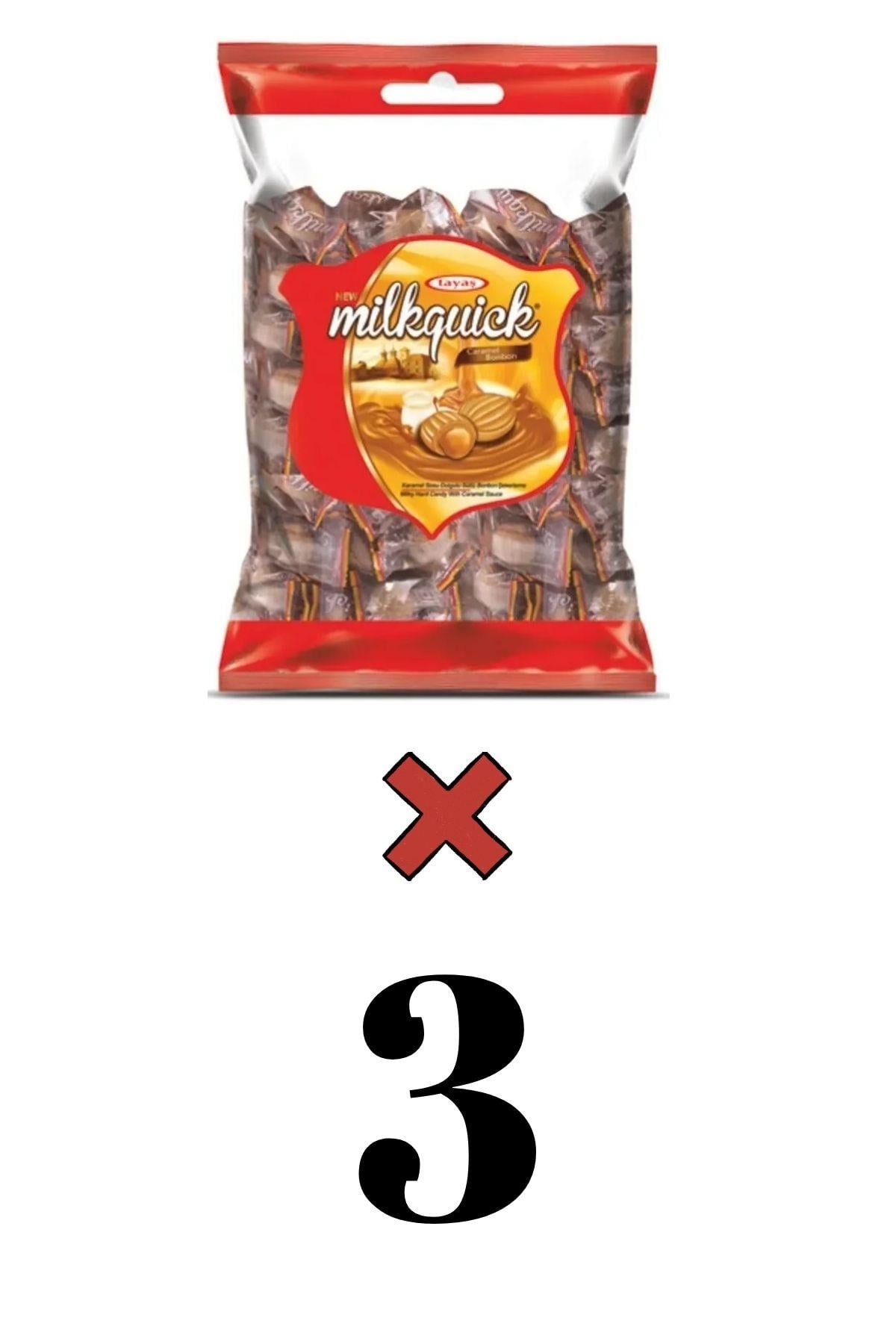 Milkquick Karamel Sosu Dolgulu Sütlü Bonbon Sert Şeker 350 Gr X 3 Adet