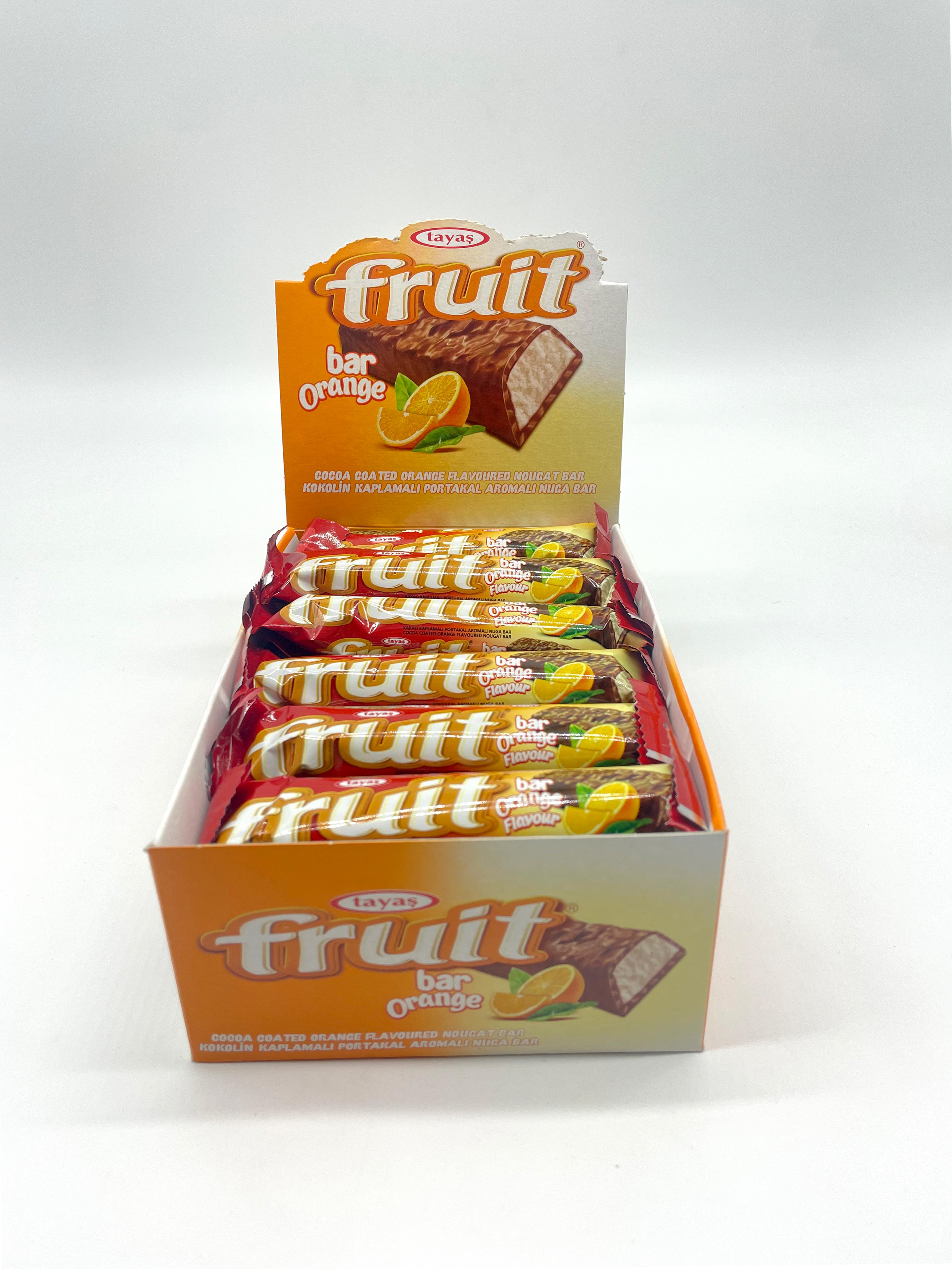 Fruit Bar - Kokolin Kaplamalı Portakal Aromalı Nuga Bar  21 Gr X 24 Adet