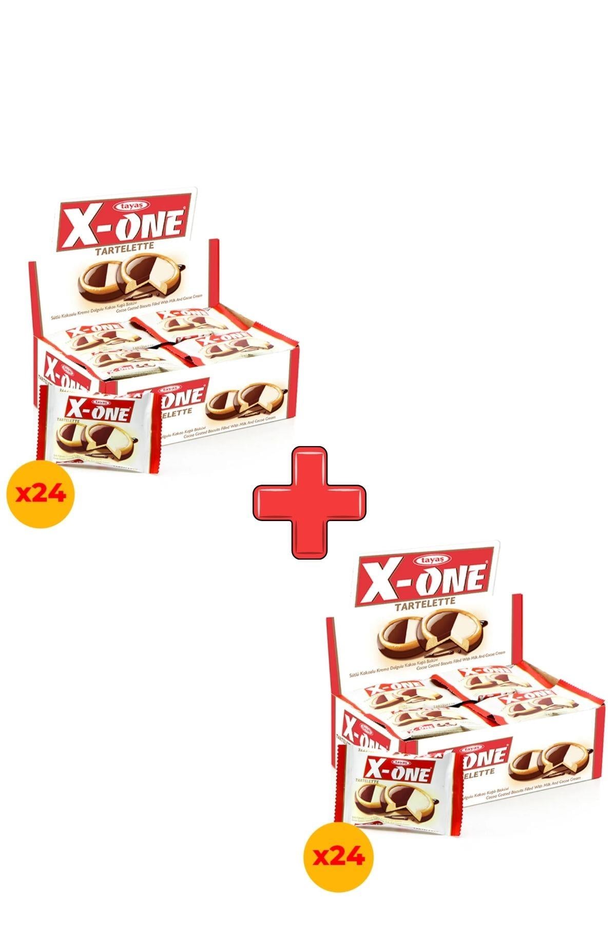 Tayaş X-One Tartelette Sütlü Kakaolu Krema Dolgulu Kaplı Bisküvi 20 Gr X 24 Adet Kutulu 2'li Paket
