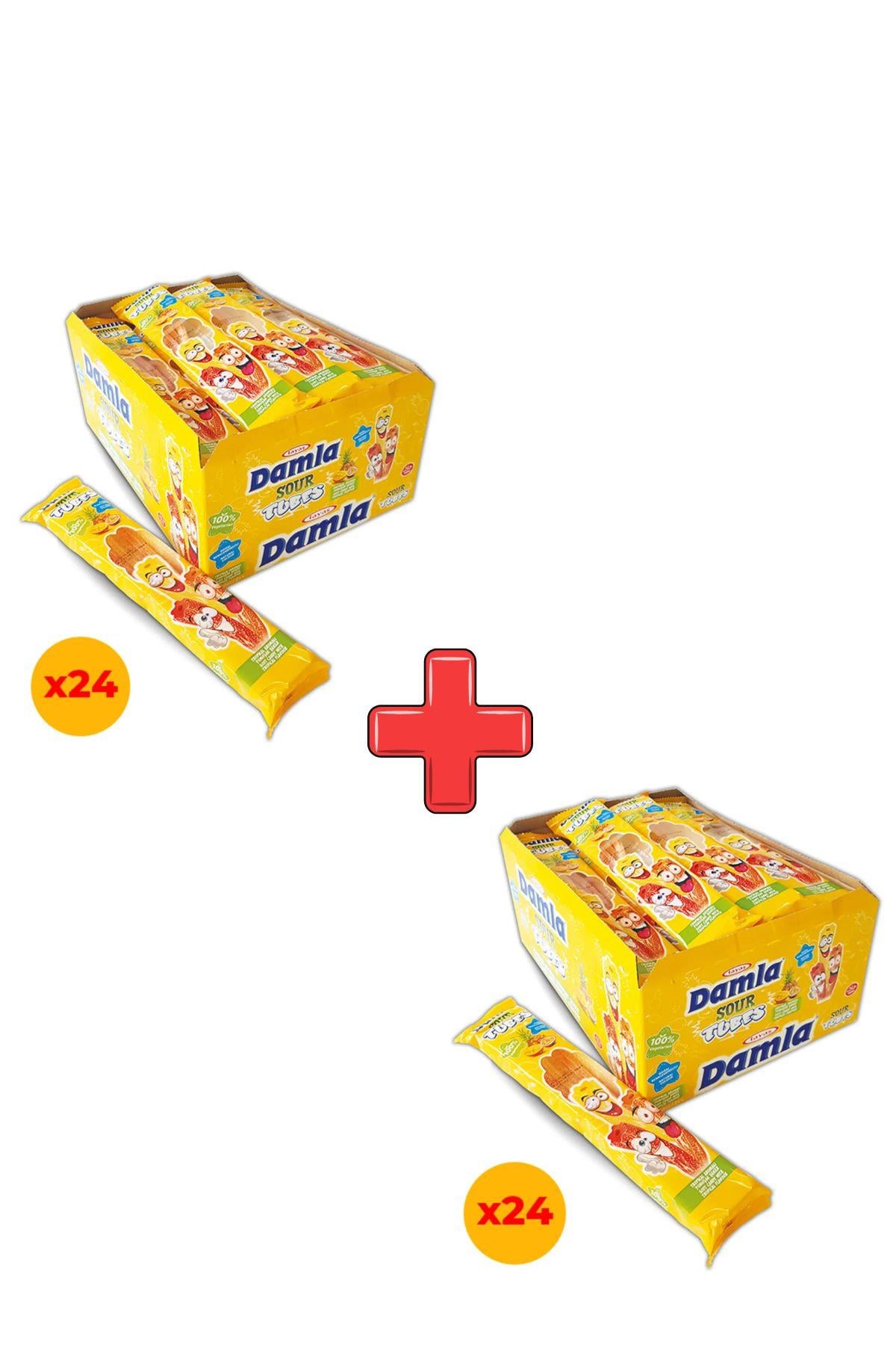 Damla Sour Tubes Licorice Tropikalli Jel Şeker Poşet 30 Gr X 24 Adet Kutulu 2'li Paket