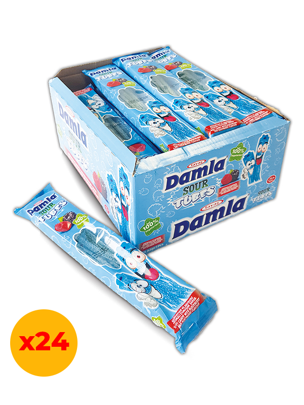Damla Sour Tubes Licorice Ahududu-Böğürtlenli Jel Şeker Poşet 30 Gr X 24 Adet Kutulu