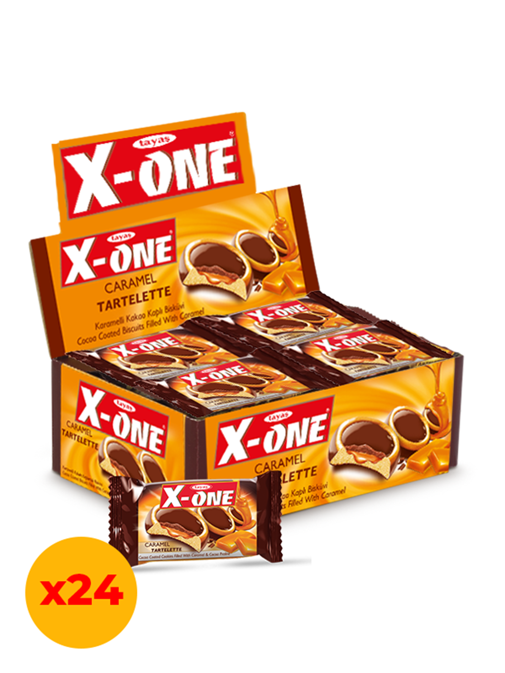 X-One Tartelette Karamelli Kakao Kaplı Bisküvi 20 Gr X 24 Adet Kutulu