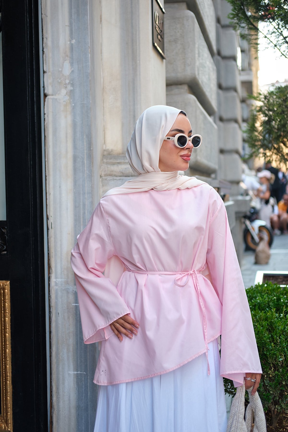 Bel Bağlamalı Etek Üstü Bluz Pembe