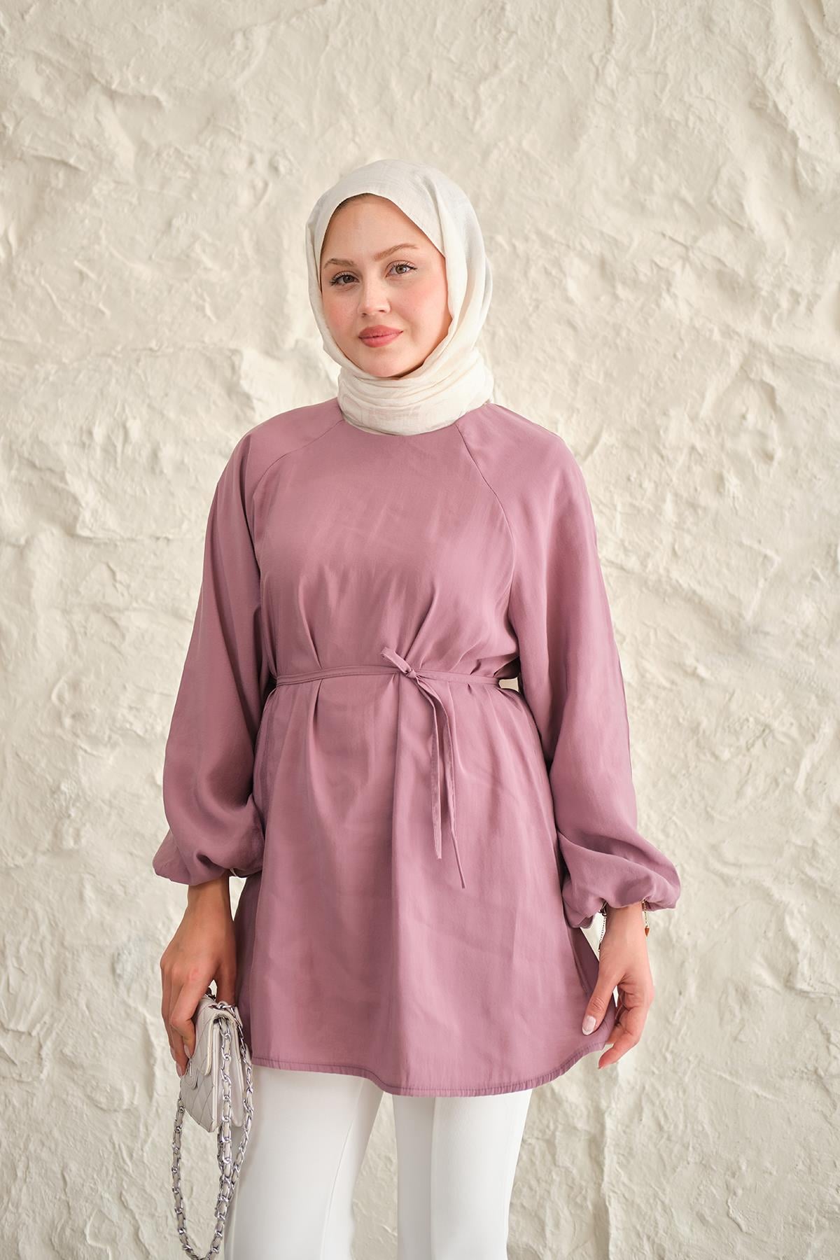 Bel Bağlamalı Tunik Mürdüm