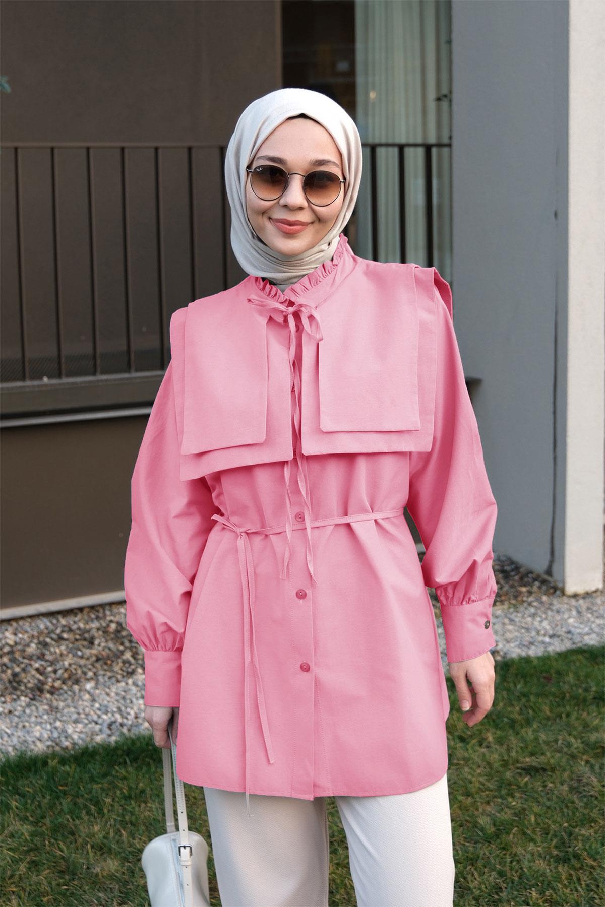 Çift Yaka Detaylı Gömlek Pembe