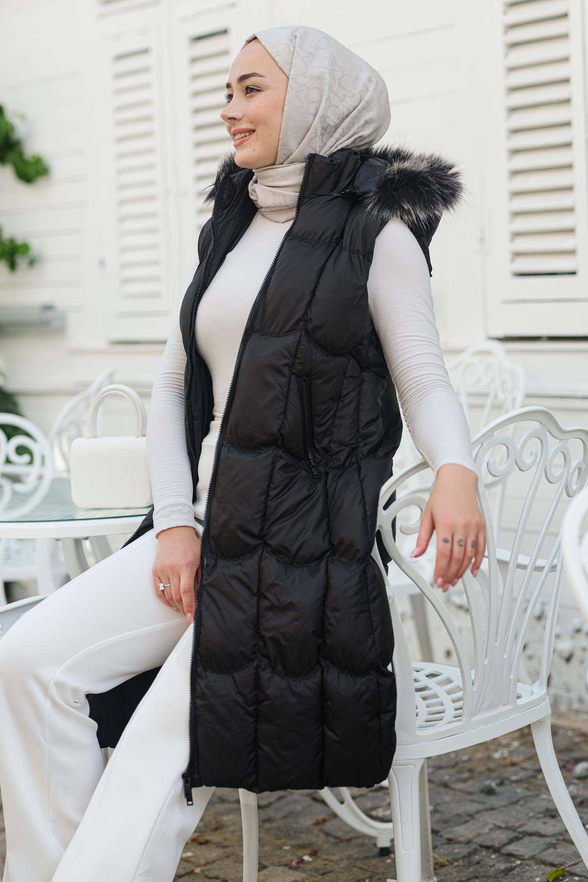 Kapüşonlu Şişme Yelek Siyah