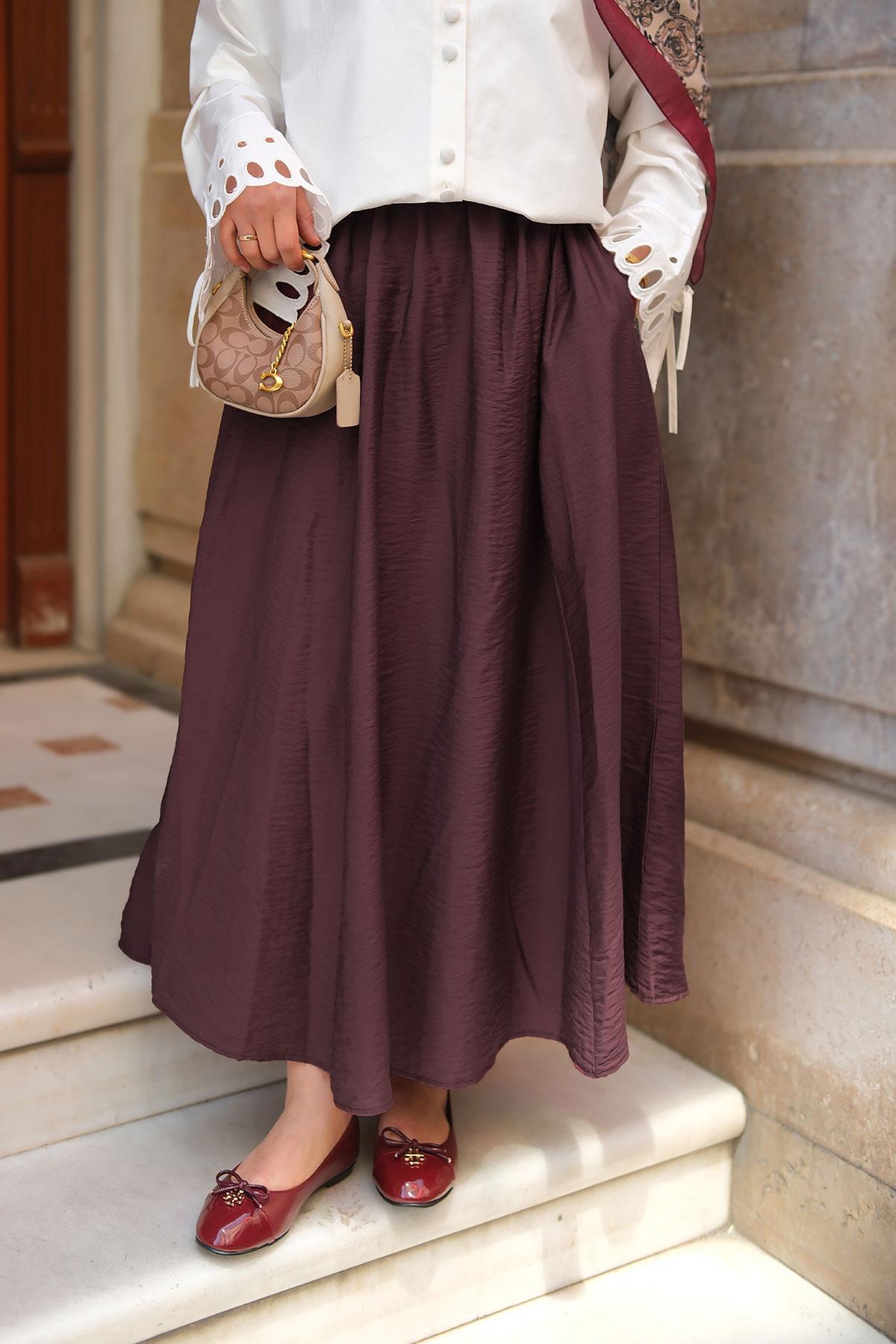 Kırışık Kloş Etek Mürdüm