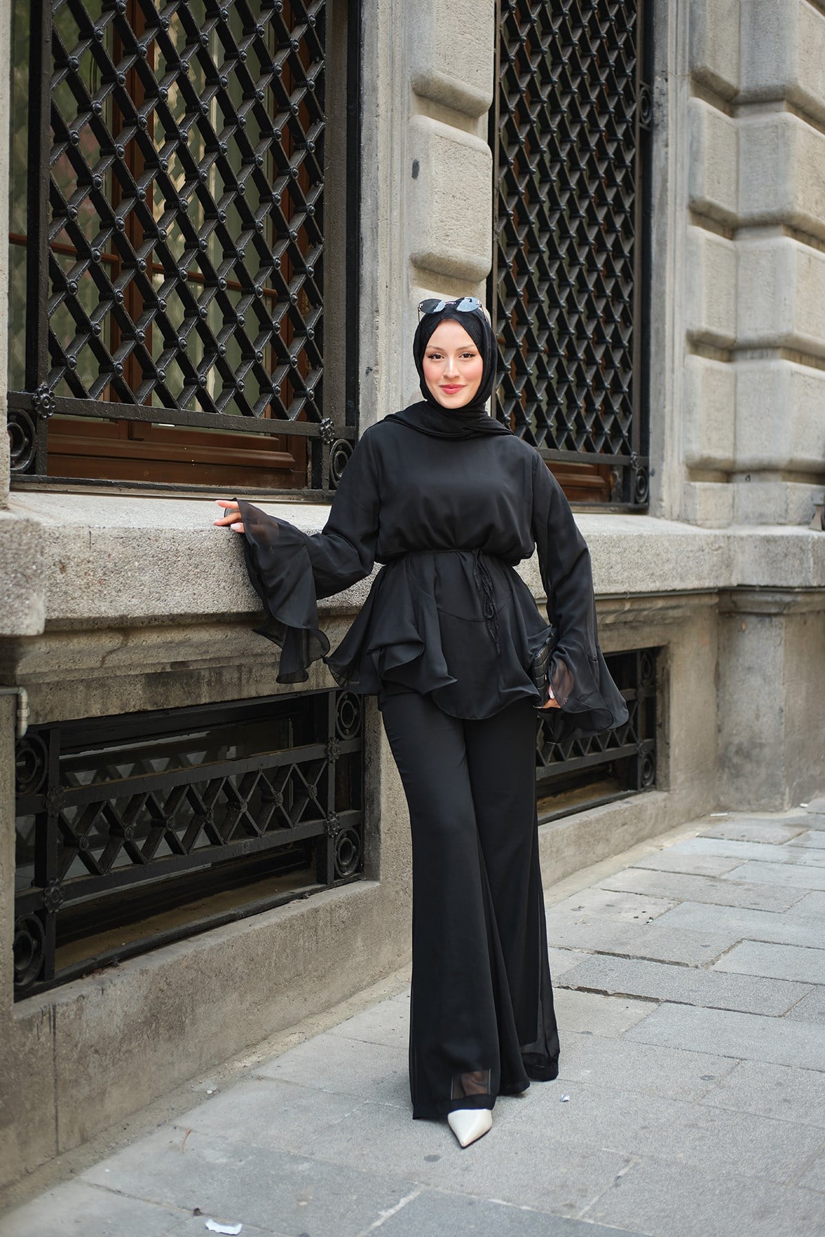 Kolları Fırfırlı İspanyol Kol Takım Siyah