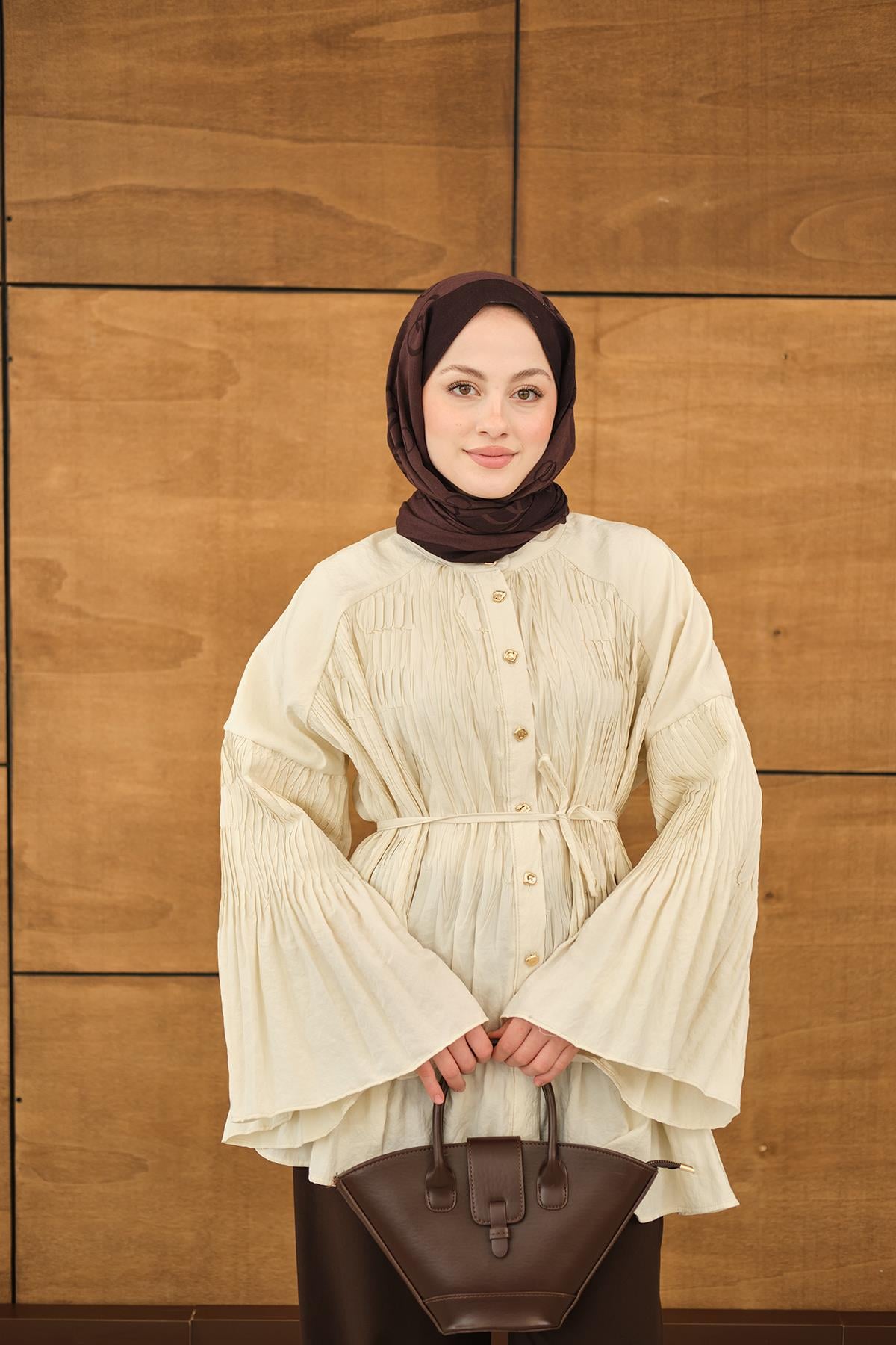 Martha Düğmeli Belden Bağlamalı Gömlek Krem