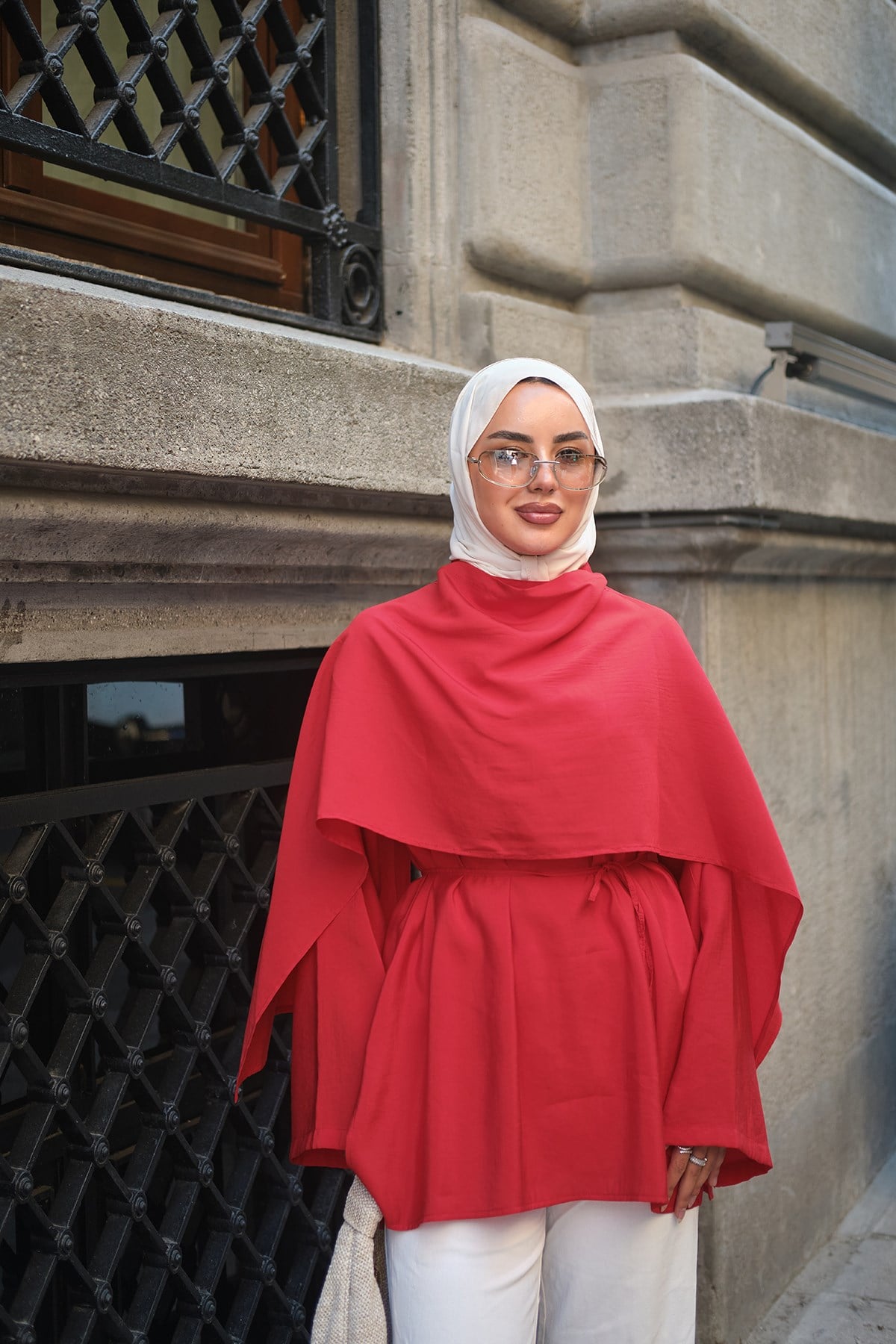 Şal Detay Bel Bağlamalı Tunik Kırmızı