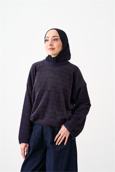 Çizgili Triko Tunik Lacivert