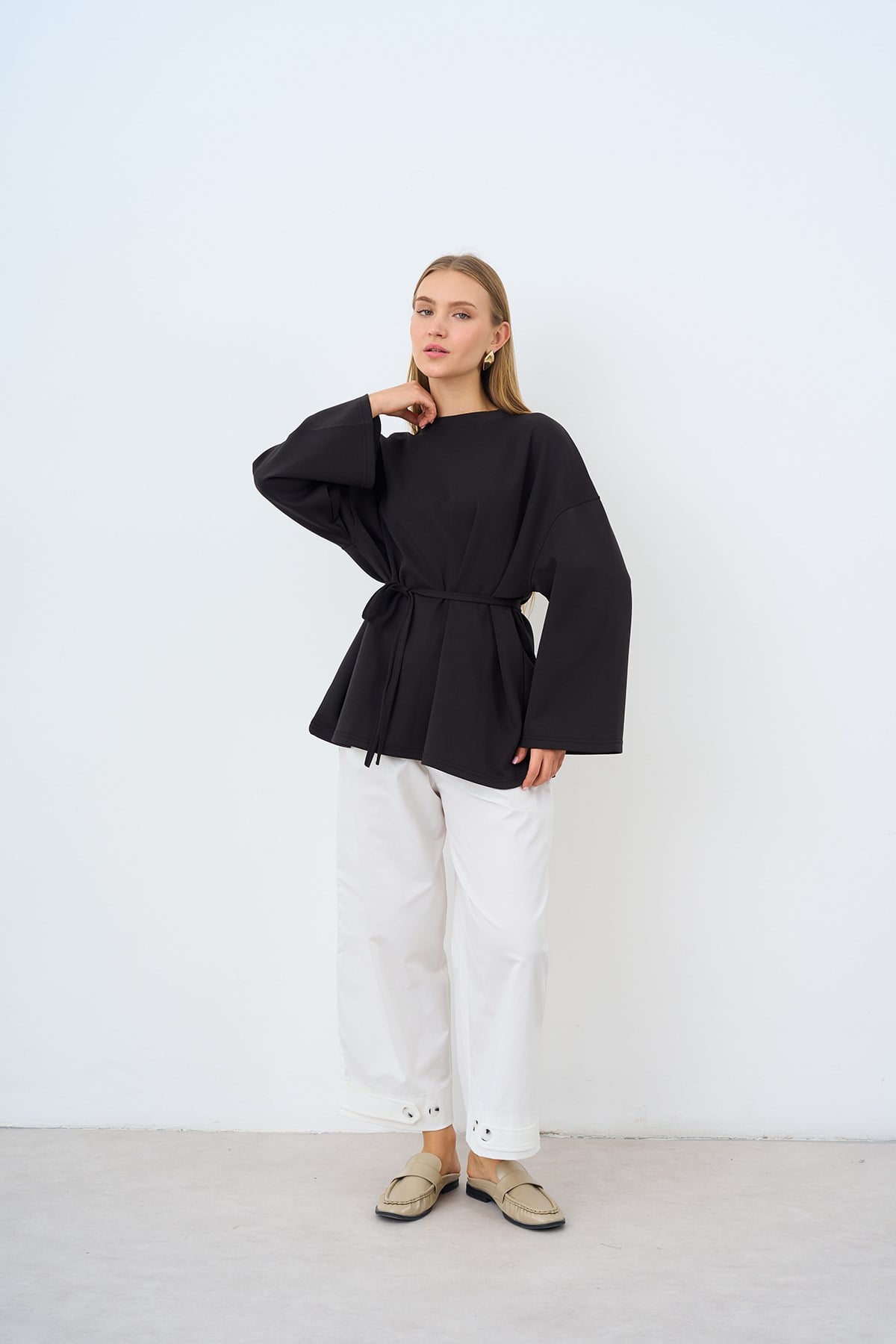 Bel Bağlamalı Tunik Siyah