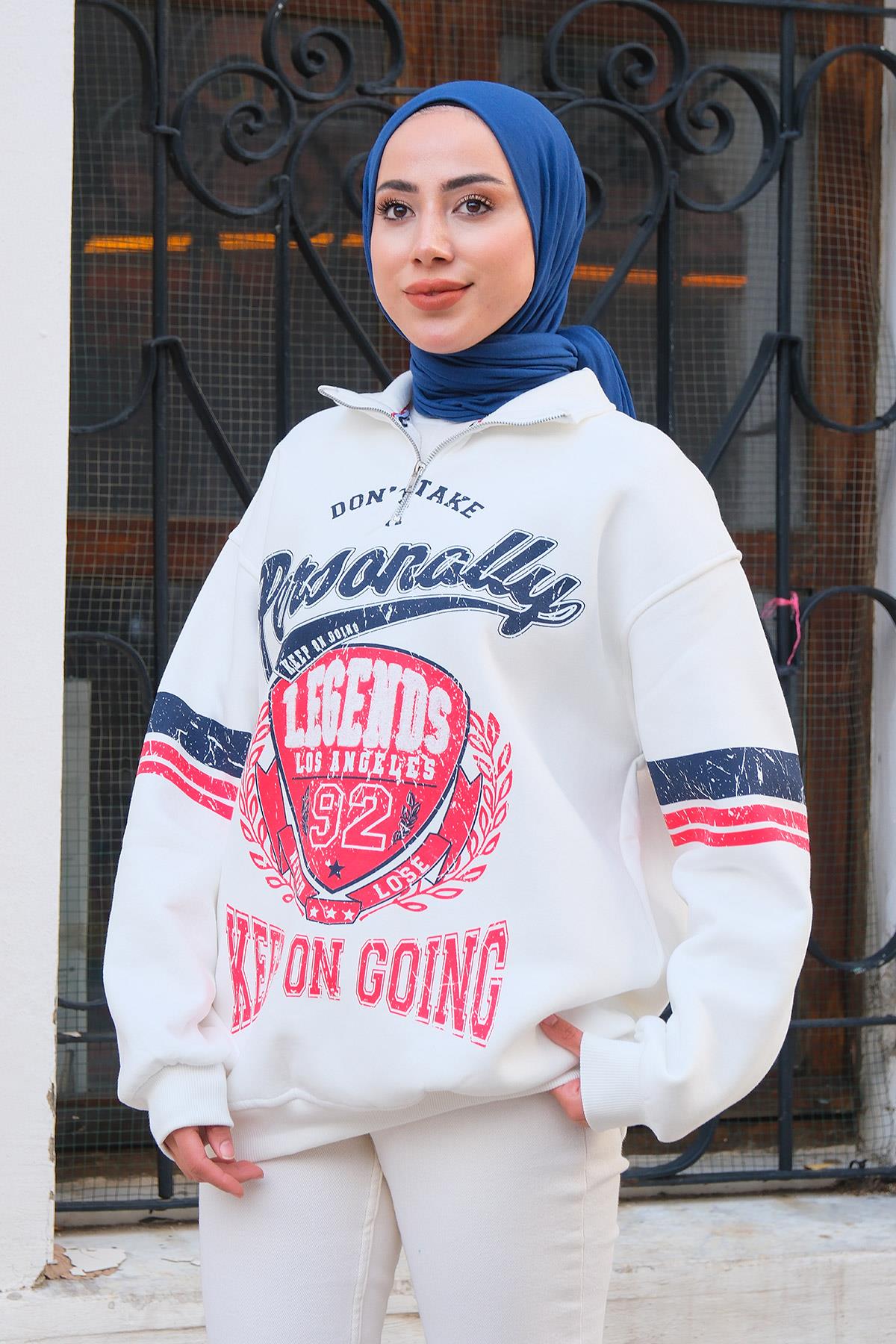 Beyaz Fermuarlı Legends Sweat Beyaz