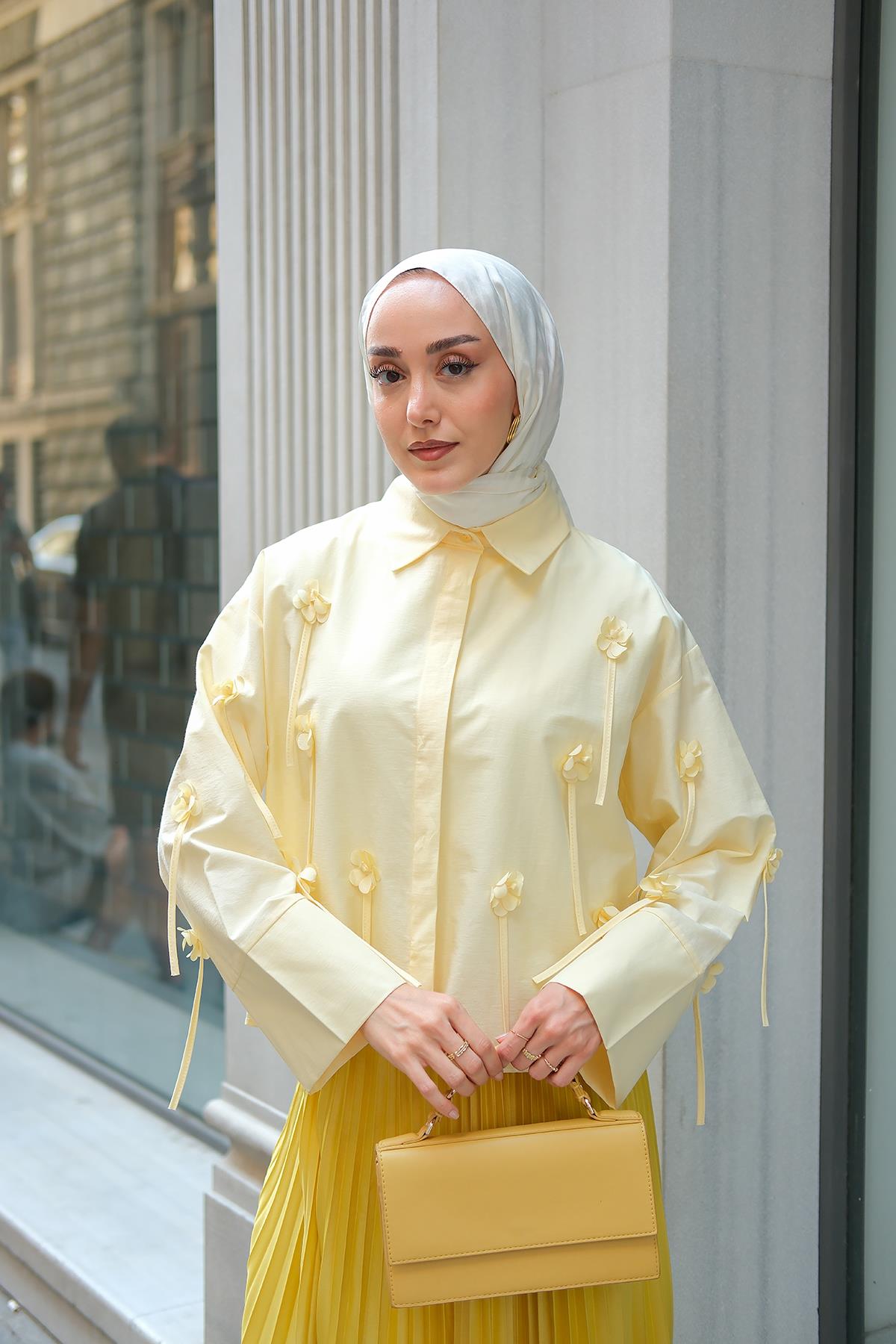 Çicek Desenli Gömlek Sarı