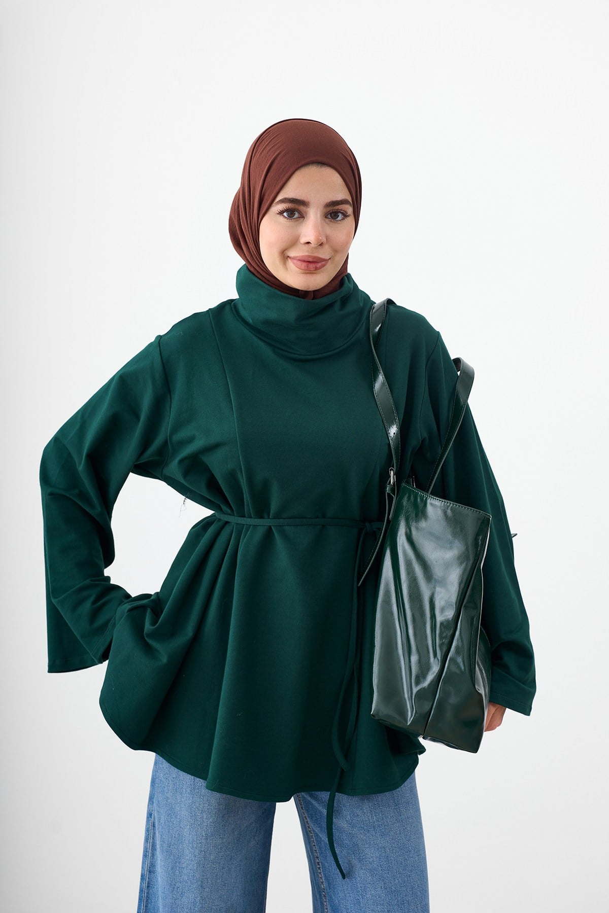 Dik Yaka Biye Detay Tunik Yeşil