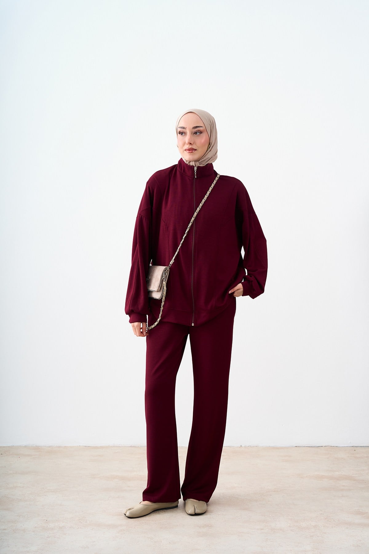 Dikiş Detay Pantolonlu Ceketli Takım Bordo