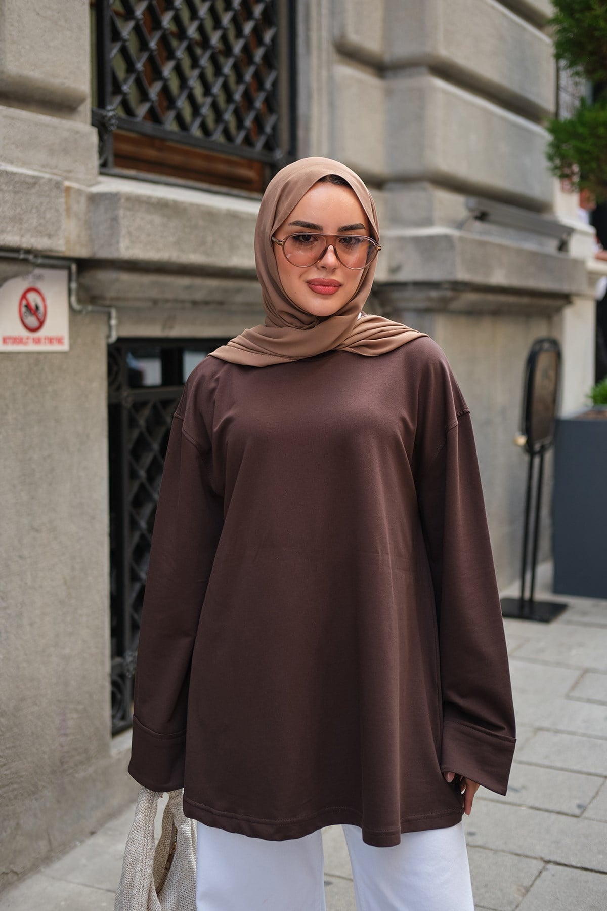 Dikiş Detaylı Basıc Sweat Acı Kahve