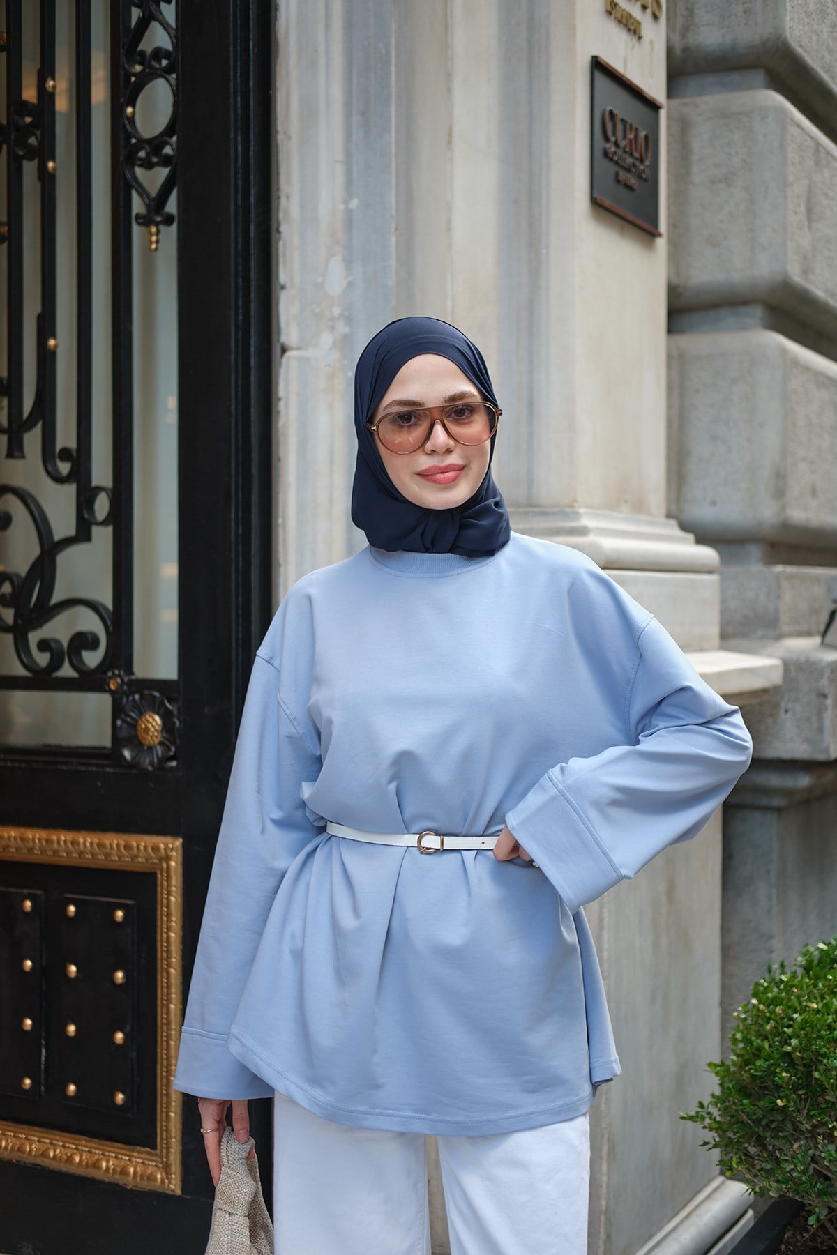 Dikiş Detaylı Basıc Sweat Mavi