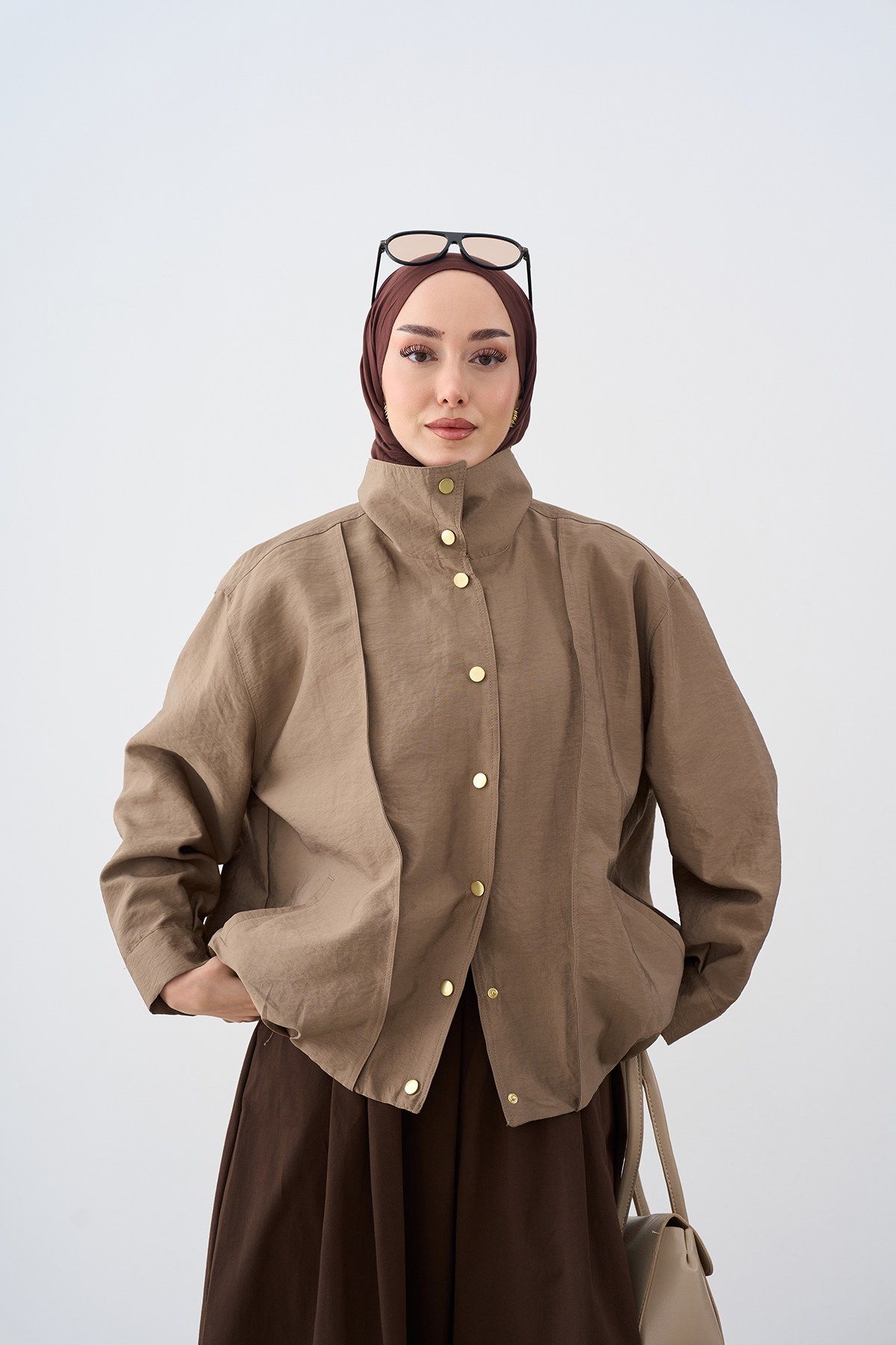 Dikiş İzli Çitçıt Detay İç Astarlı Ceket Vizon