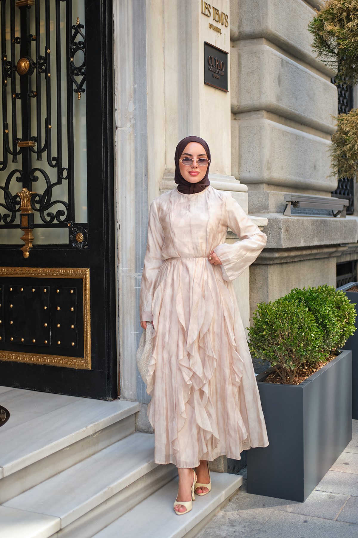 Etek Tarrafı Fırfır Detay İç Astarlı Elbise Pembe