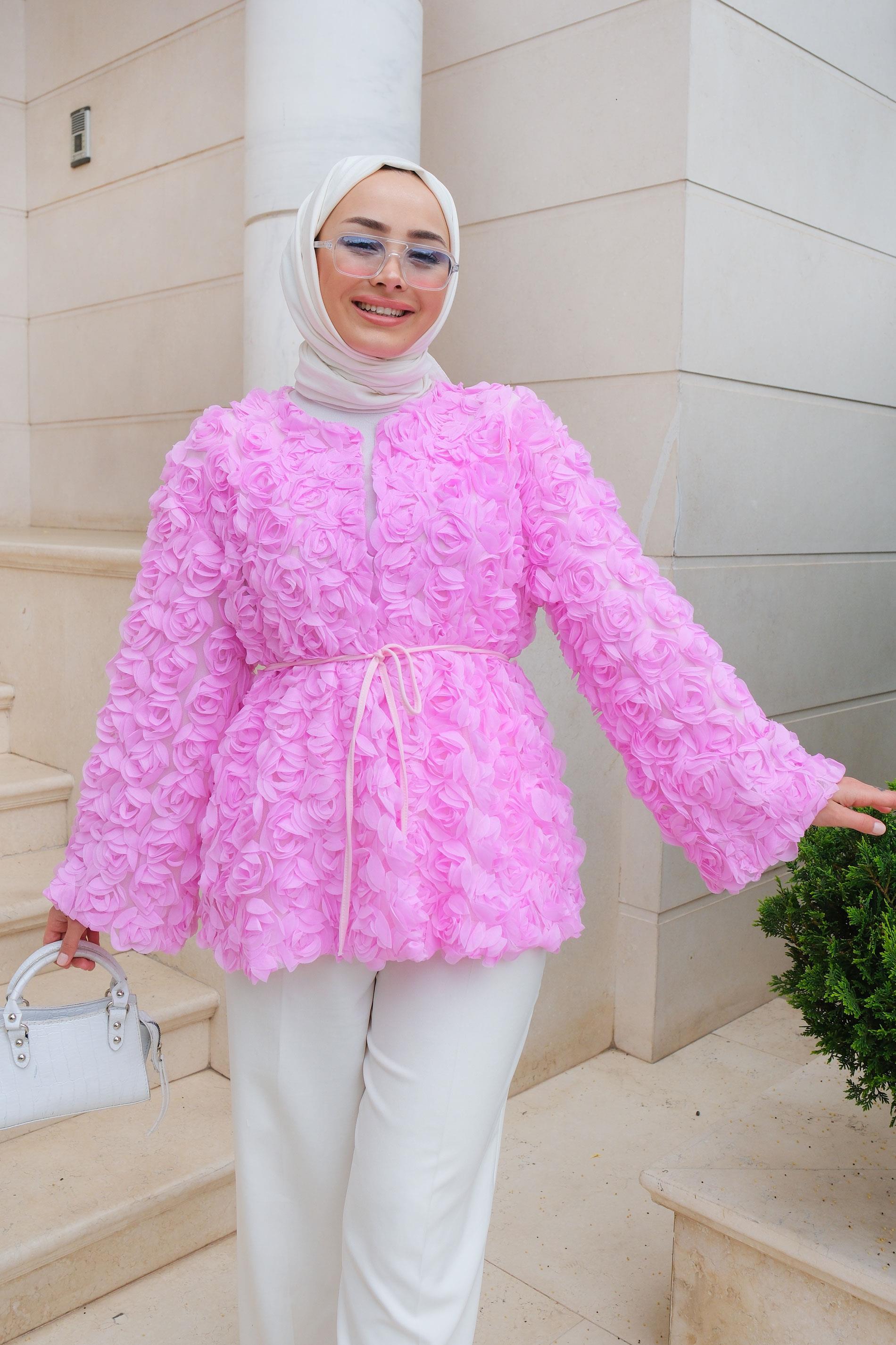 Gül Detay Ceket Pembe