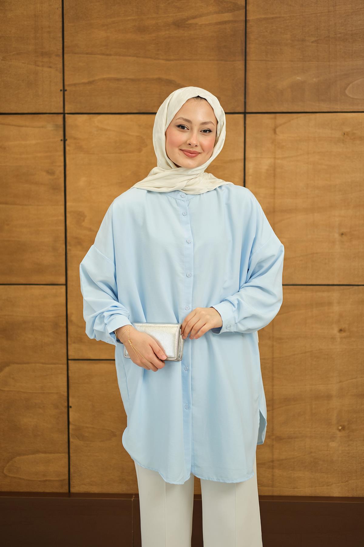 Hakim Yaka Basic Gömlek Bebe Mavi