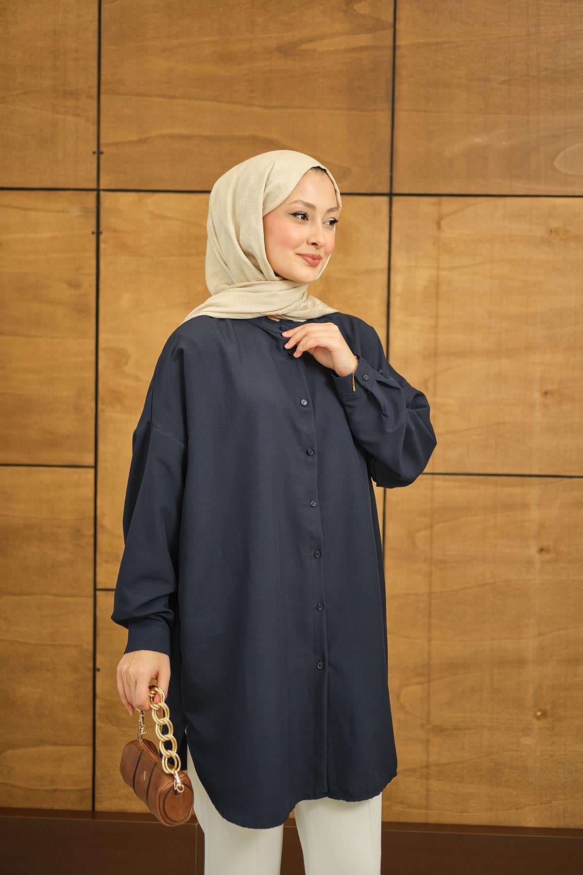 Hakim Yaka Basic Gömlek Lacivert