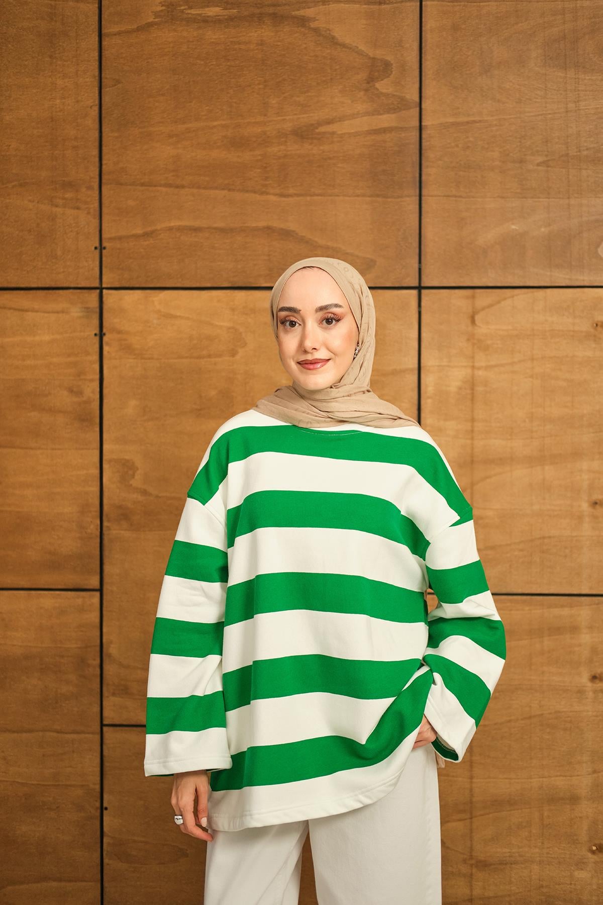 Kalın Çizgili Sweat Yeşil