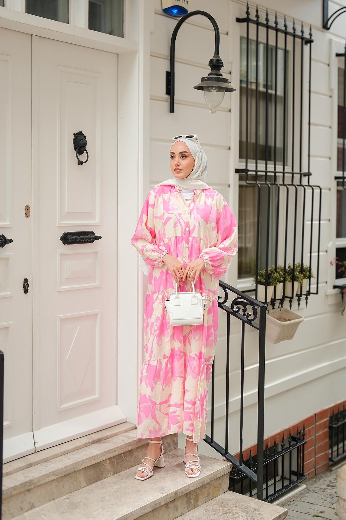 Karışık Desen Elbise Pembe