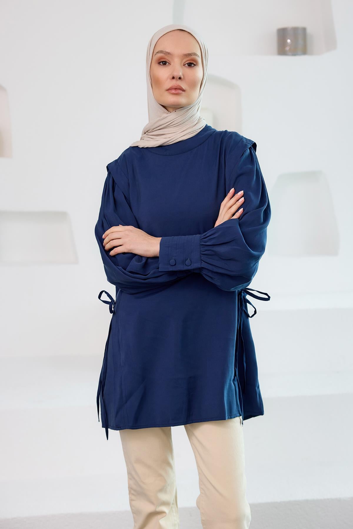 Nervur Detay Cupra Tencel Tunik Lacivert