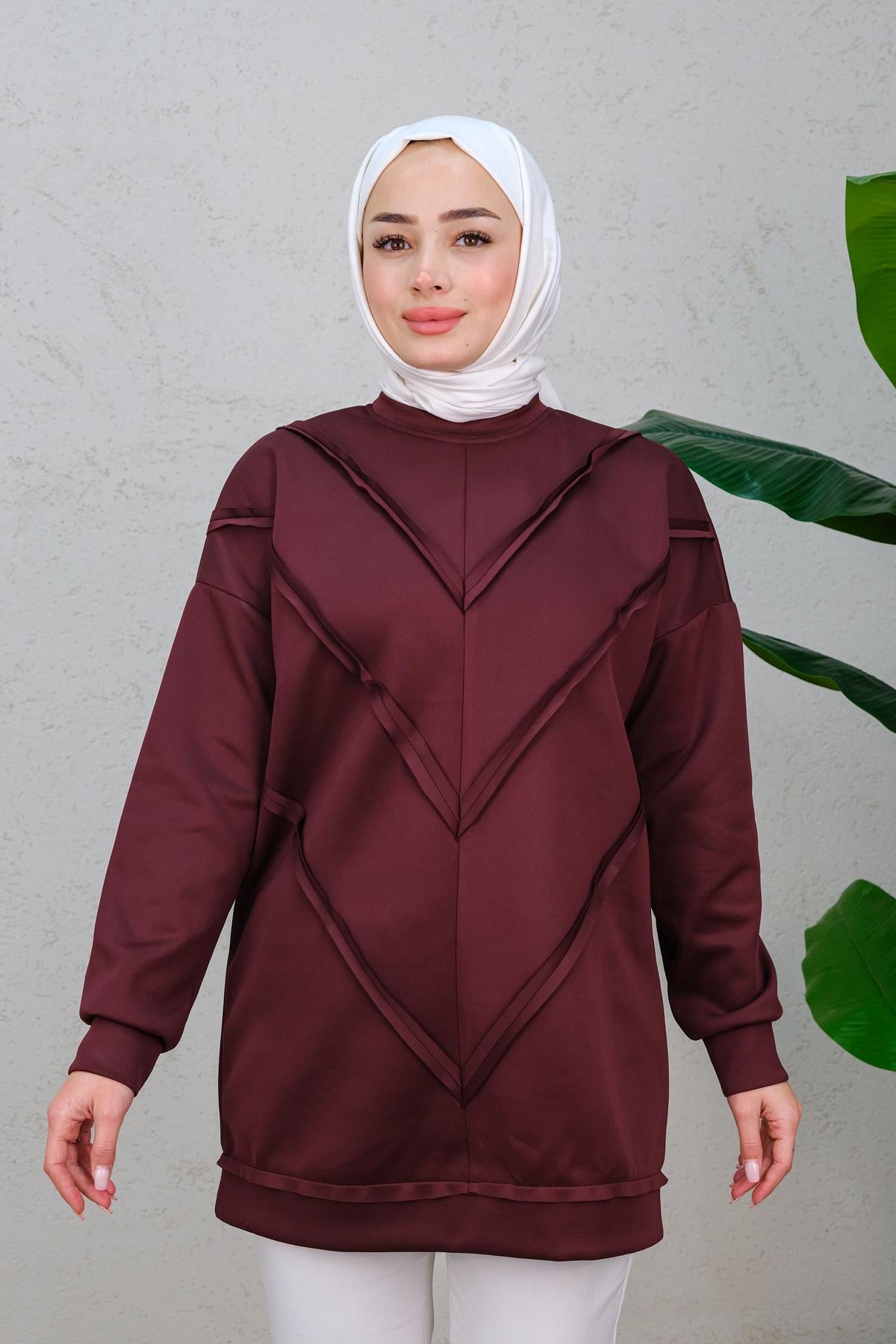 Önü V Detaylı Tunik  Bordo