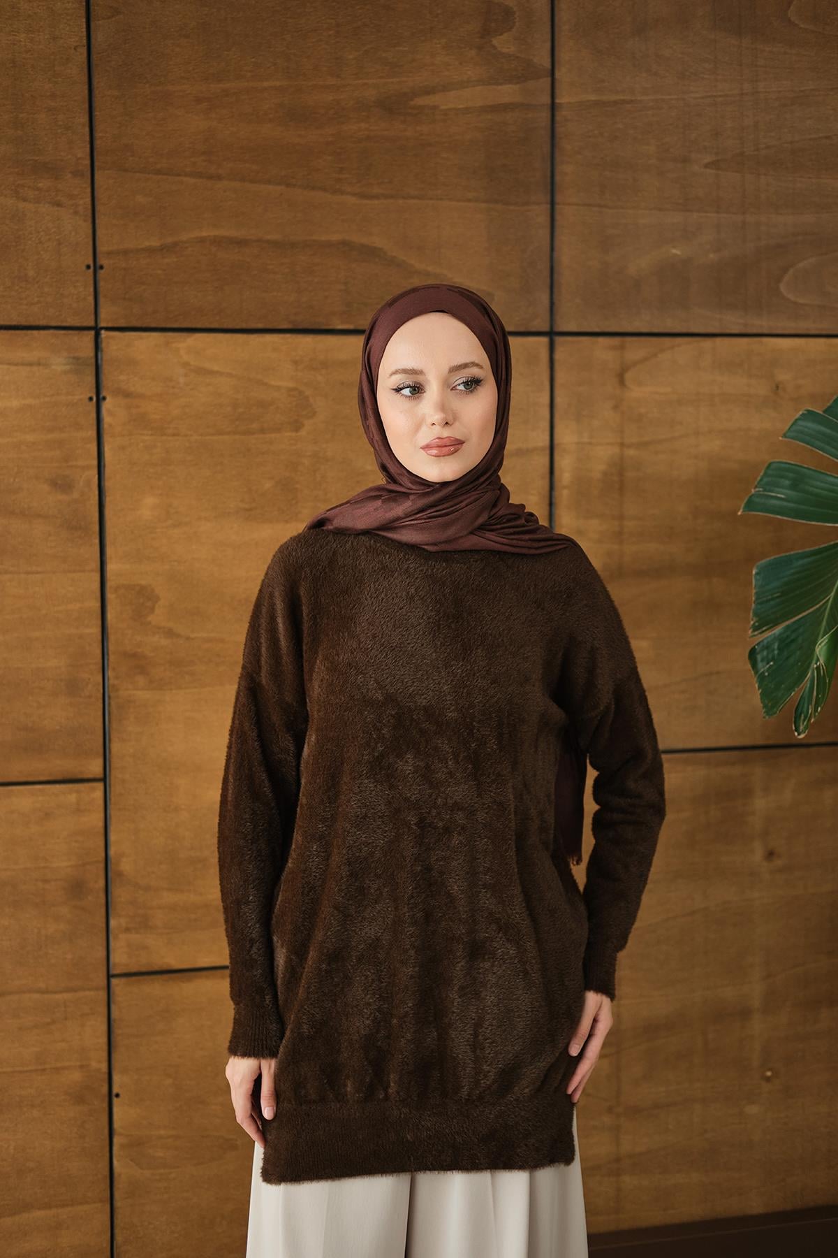 Püsküllü Tunik Kahverengi