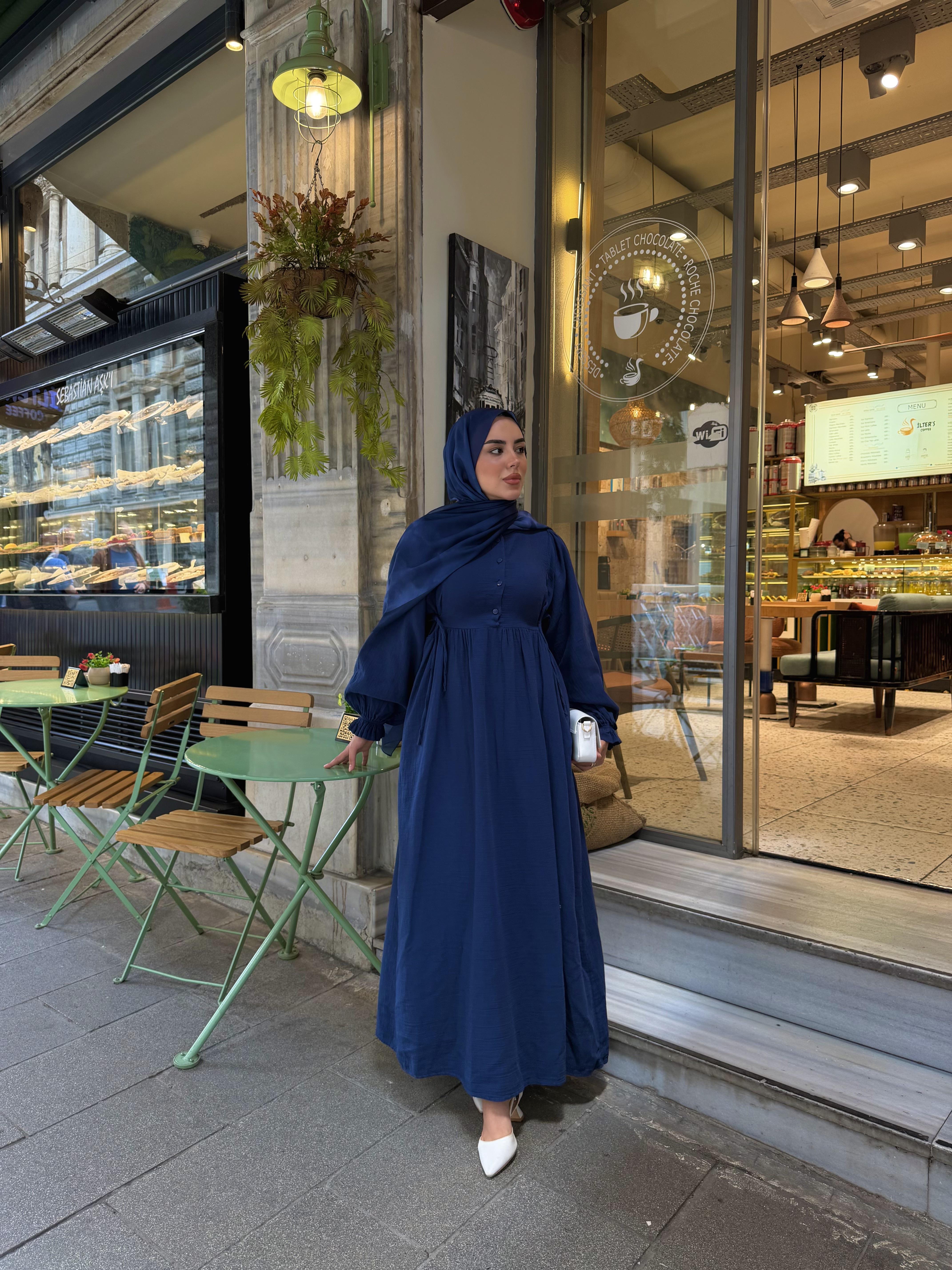 Yan Bağlama Detaylı Sıfır Yaka Elbise Lacivert