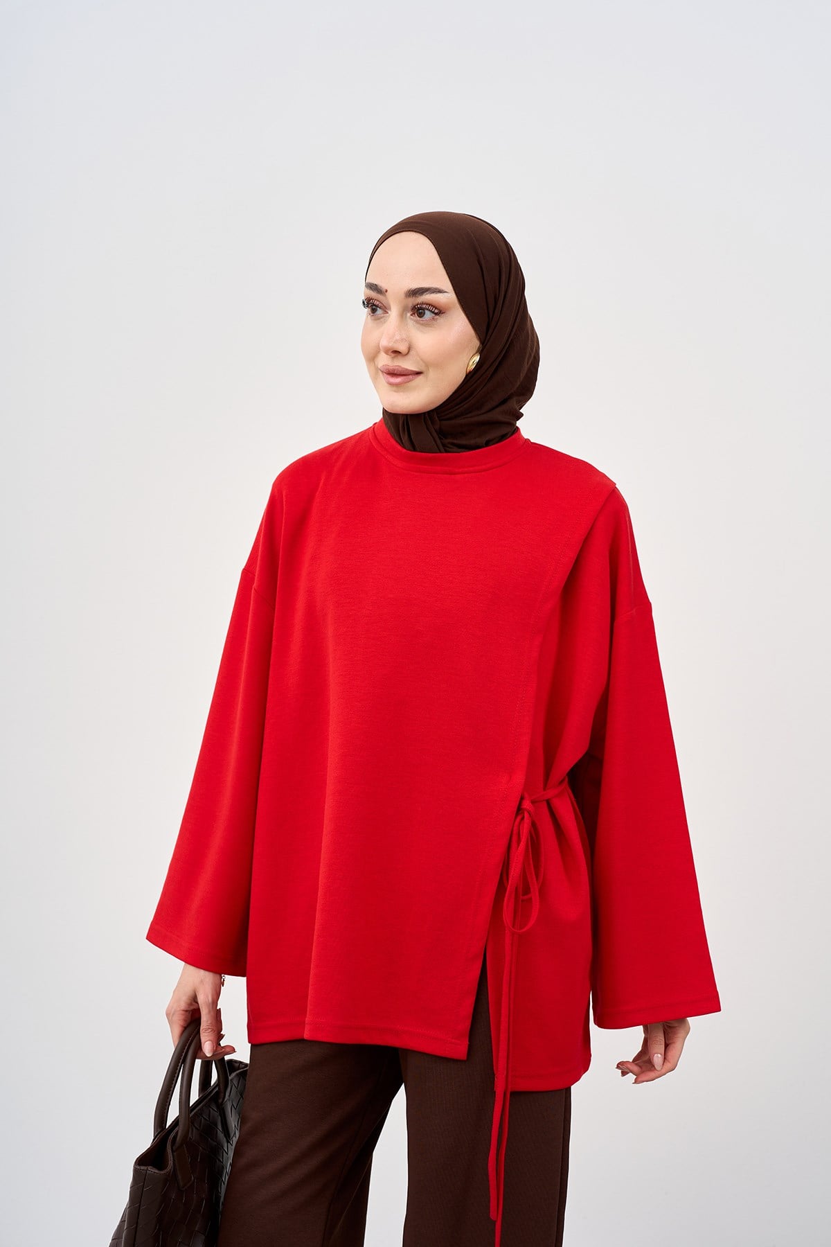 Yan Biye Bağlamalı Tunik Kırmızı