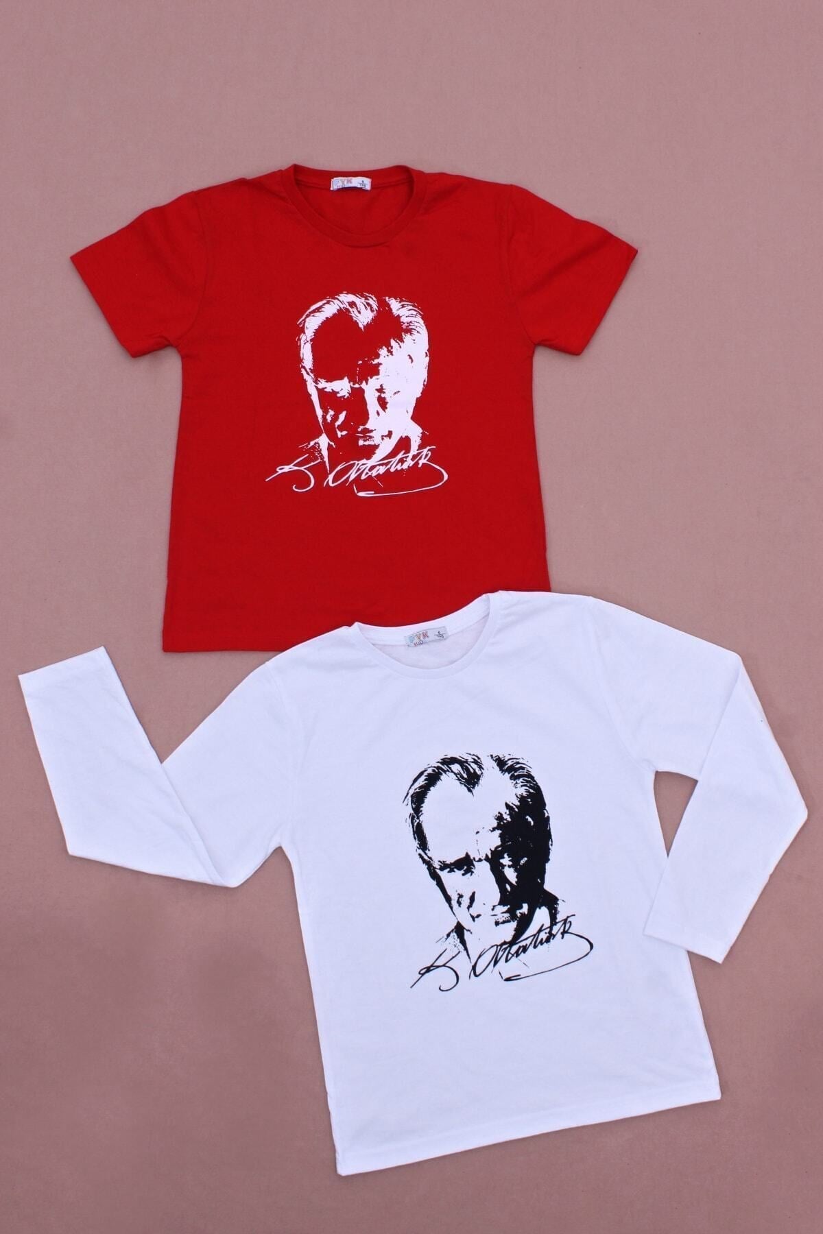 2'li Atatürk-imza Farklı Desenli Erkek-kız Çocuk T-shirt