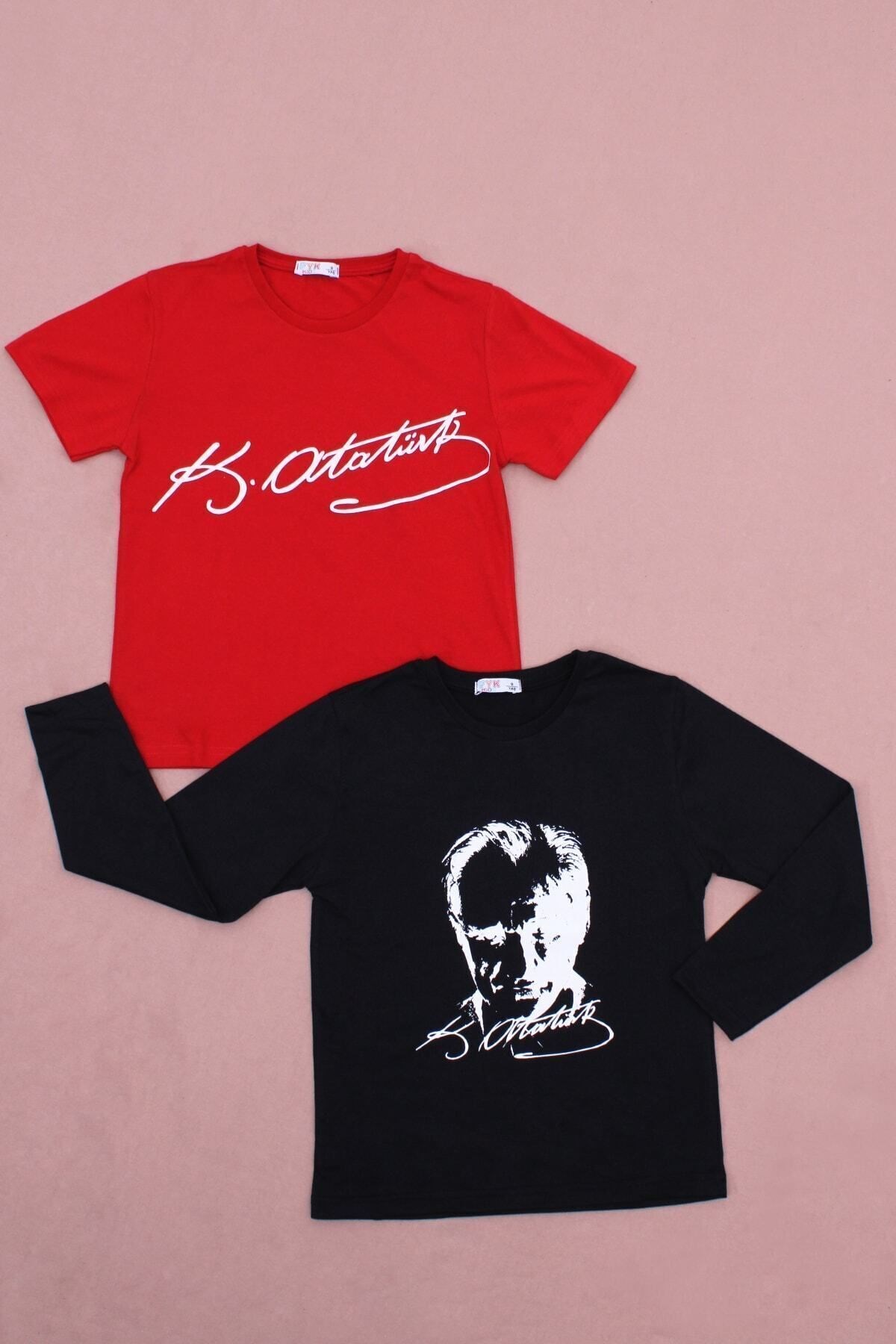 2'li Atatürk-imza Farklı Desenli Erkek-kız Çocuk T-shirt