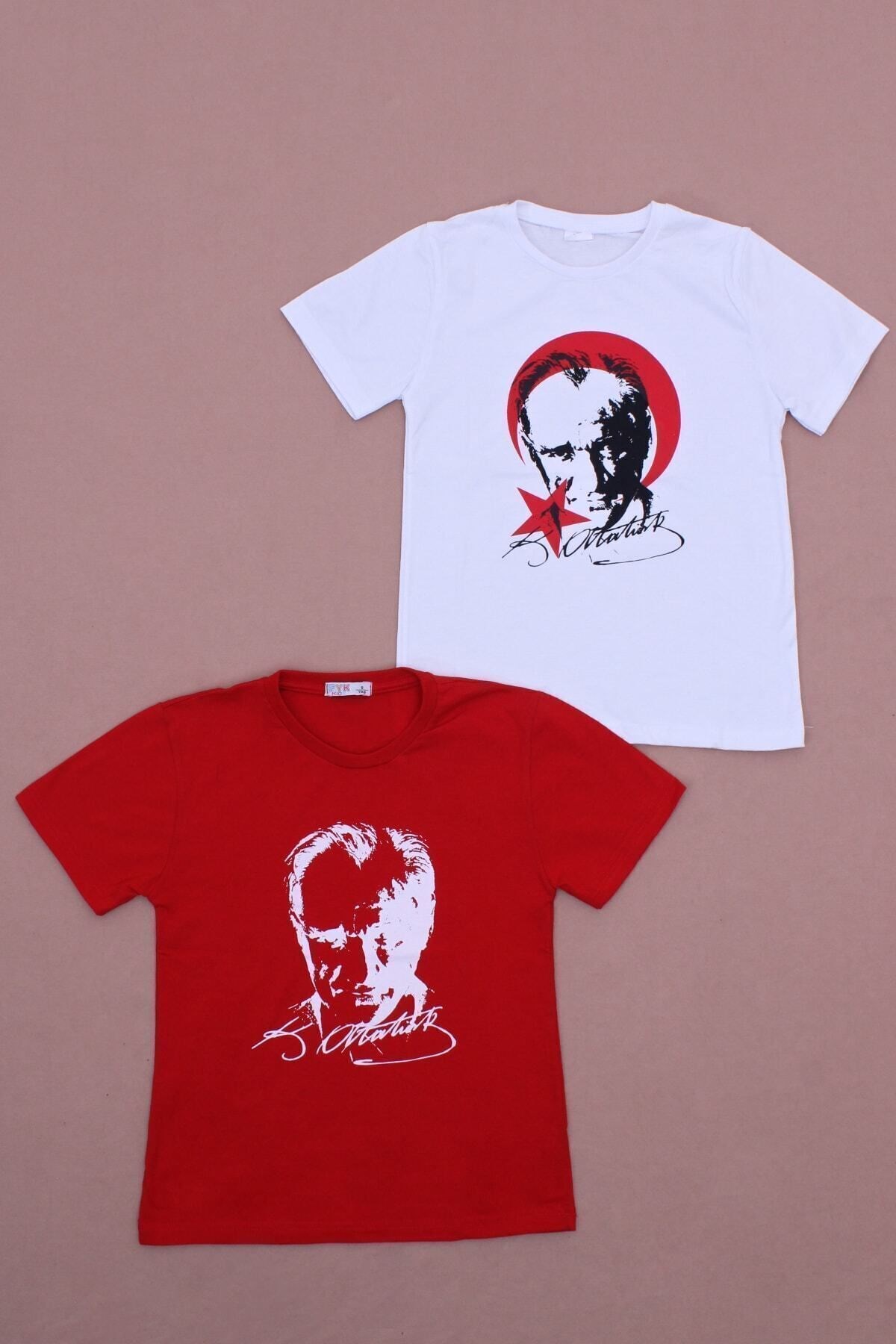 2'li Atatürk-imza Farklı Desenli Erkek-kız Çocuk T-shirt