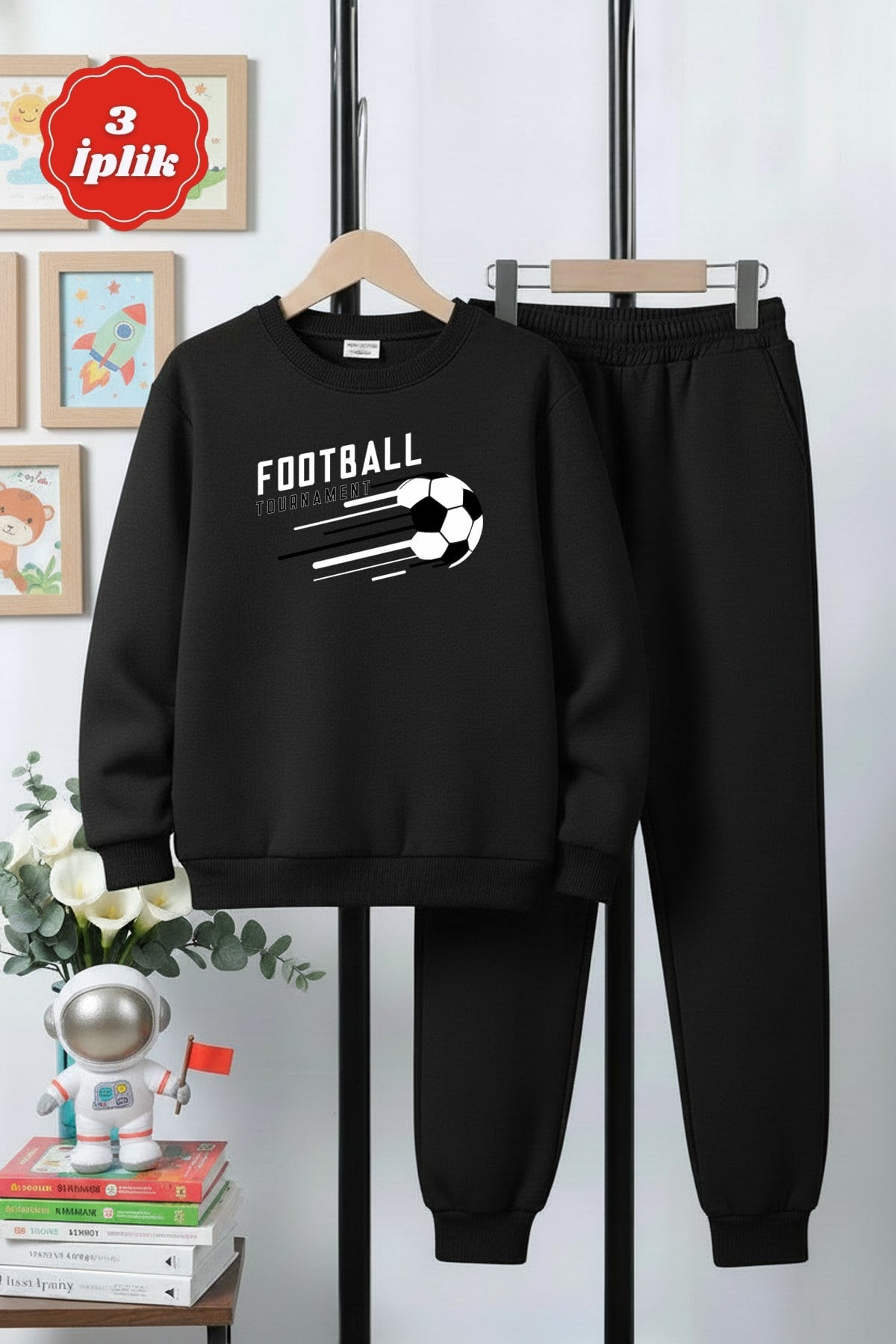 3 İPLİK KALIN YUVARLAK YAKA FOOTBALL BASKI DETAYLI KIŞLIK ERKEK ÇOCUK EŞOFMAN TAKIMI