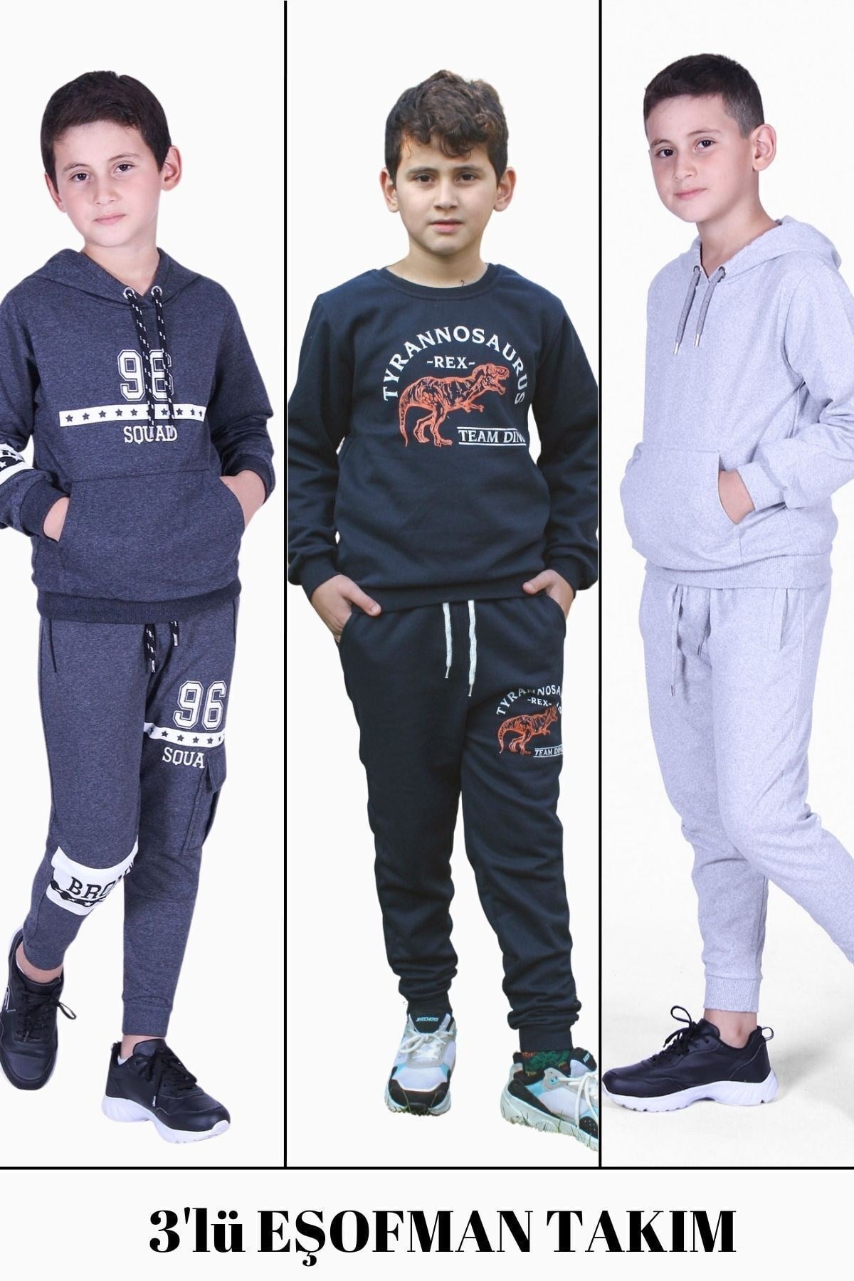 3'LÜ ERKEK ÇOCUK 96-TREX-DÜZ MODEL EŞOFMAN TAKIMI
