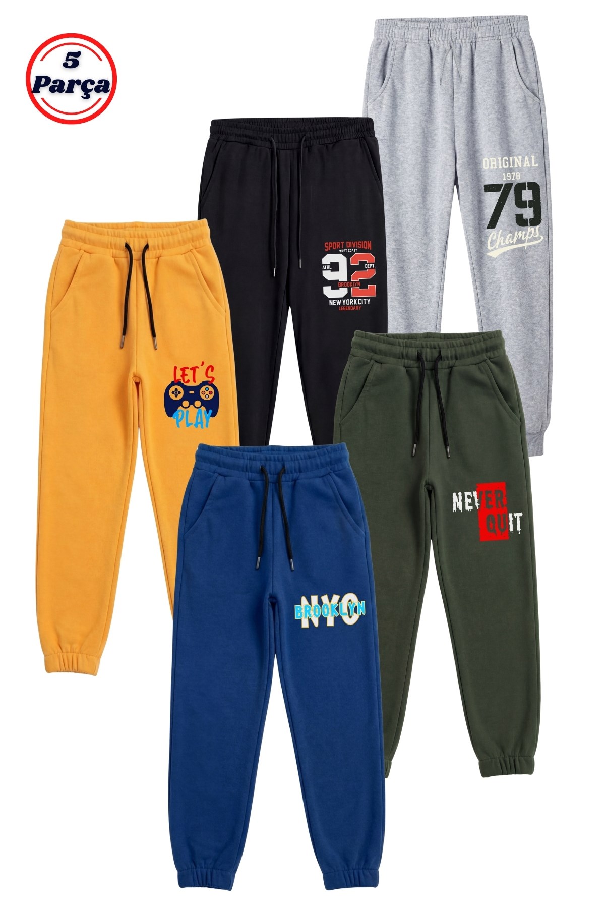 5 Li Baskı Detaylı Beli Lastikli Erkek Çocuk Jogger Eşofman Altı