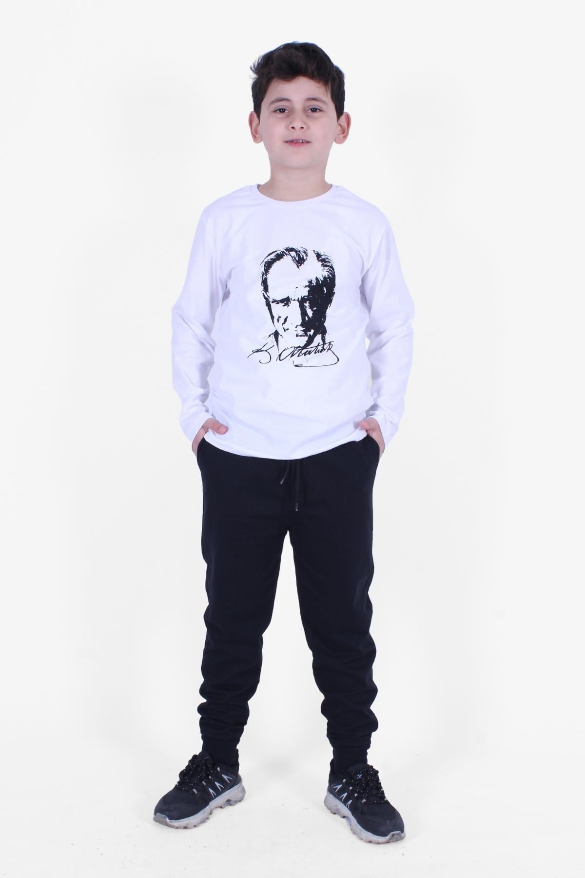 Atatürk Baskılı Uzun Kollu Alt-Üst Çocuk Takım