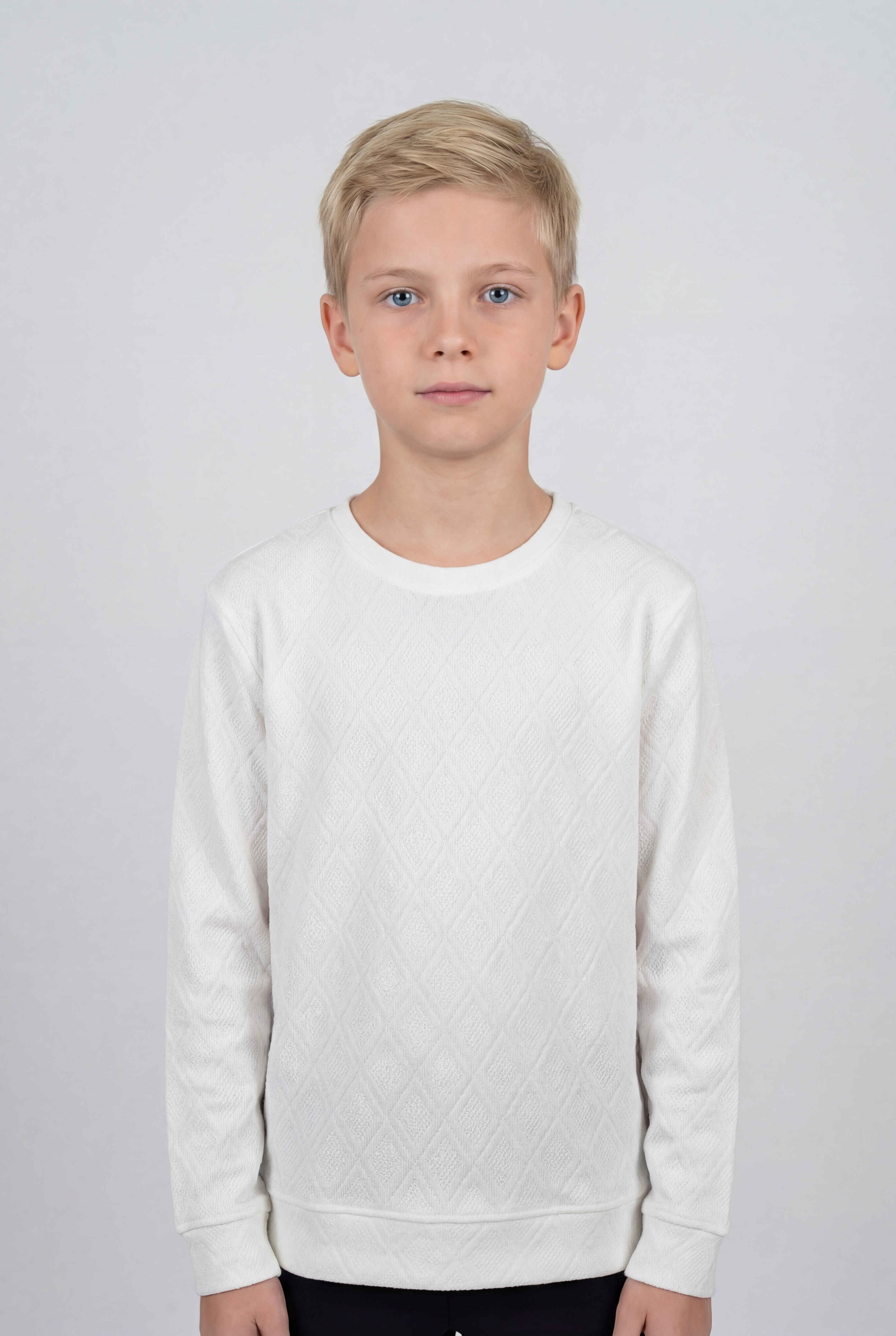 Beyaz Jakarlı Erkek Çocuk Sweatshirt