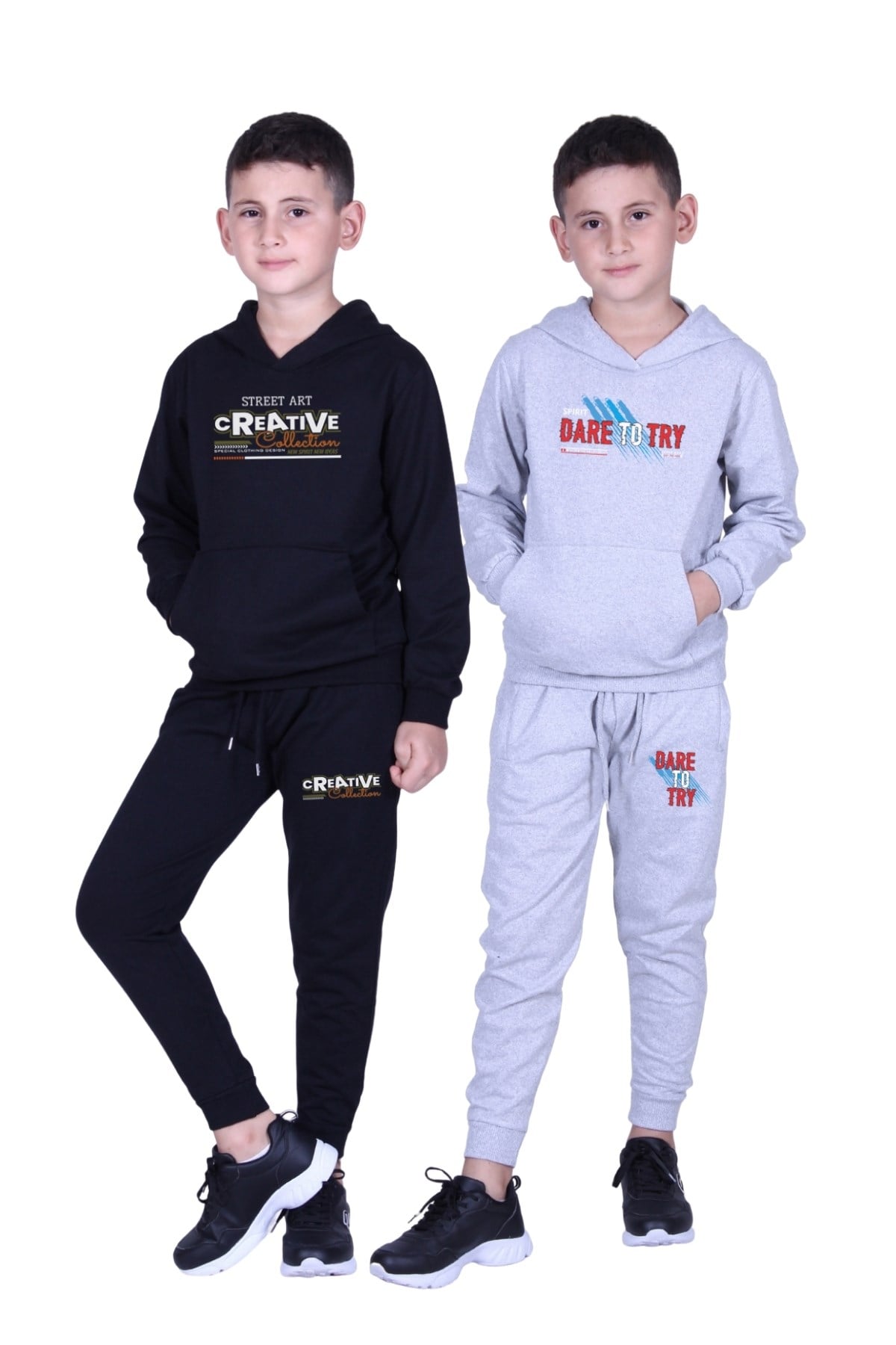 ERKEK ÇOCUK BASKILI KANGURU CEPLİ KAPÜŞONLU 2Lİ EŞOFMAN TAKIMI