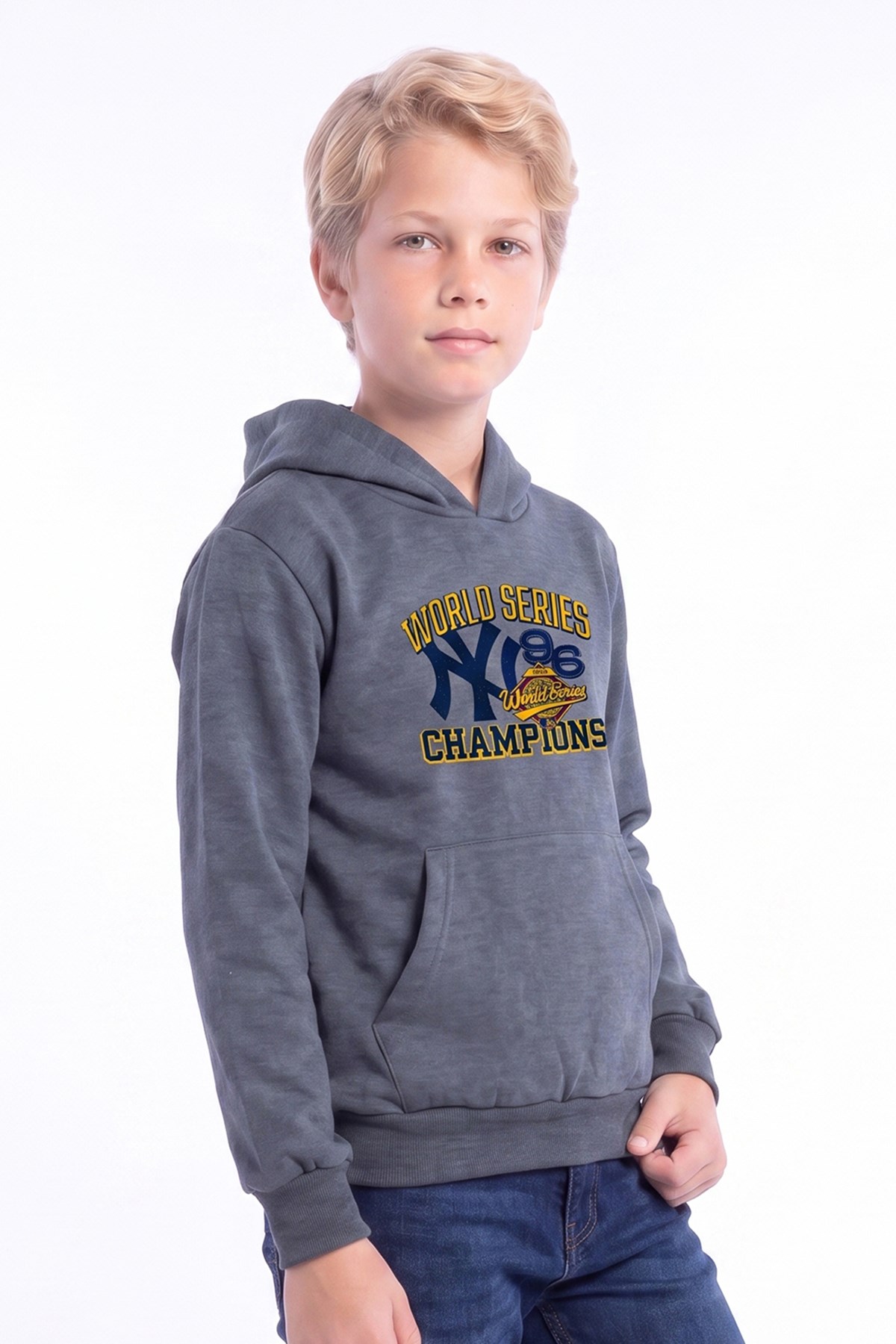 Erkek Çocuk Baskılı Kanguru Cepli Uzun Kollu Kapüşonlu Sweatshirt