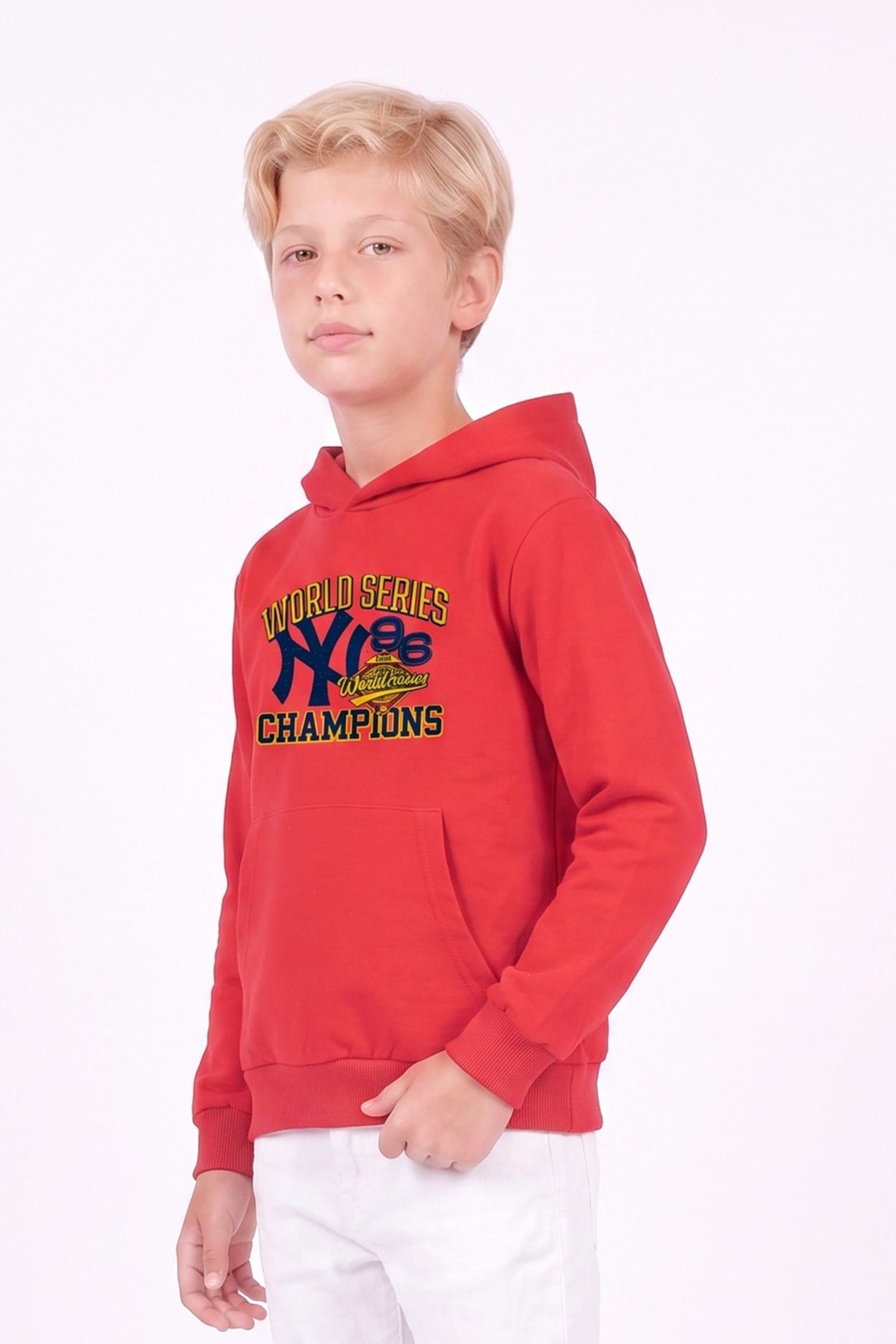 Erkek Çocuk Baskılı Kanguru Cepli Uzun Kollu Kapüşonlu Sweatshirt