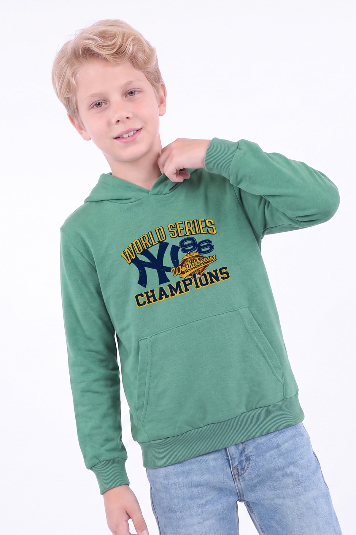 Erkek Çocuk Baskılı Kanguru Cepli Uzun Kollu Kapüşonlu Sweatshirt